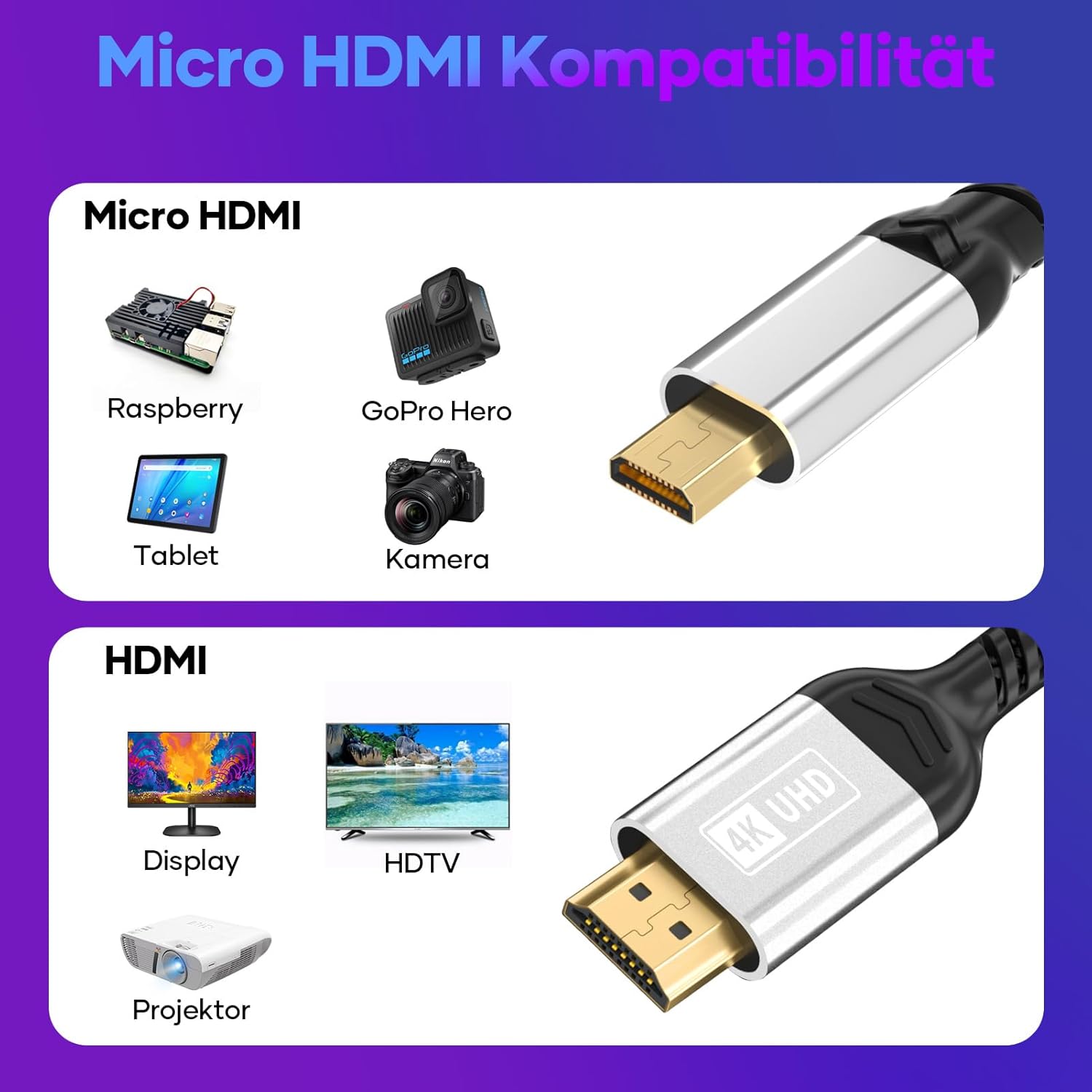Thumbnail 6 de Micro HDMI zu HDMI 3 m Kabel