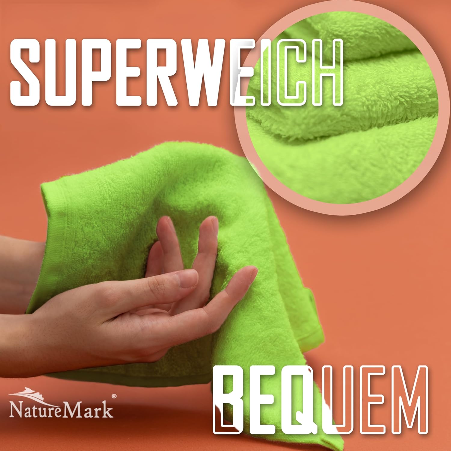 Detalle 2 de NatureMark NM-TWL-500-AG-33 washandjes, 10 stuks, 100% katoen, appelgroen