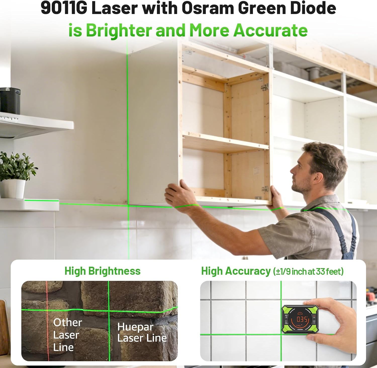 Thumbnail 1 de Huepar 9011T Green Cross Line Laser Level with Tripod, Self-Leveling