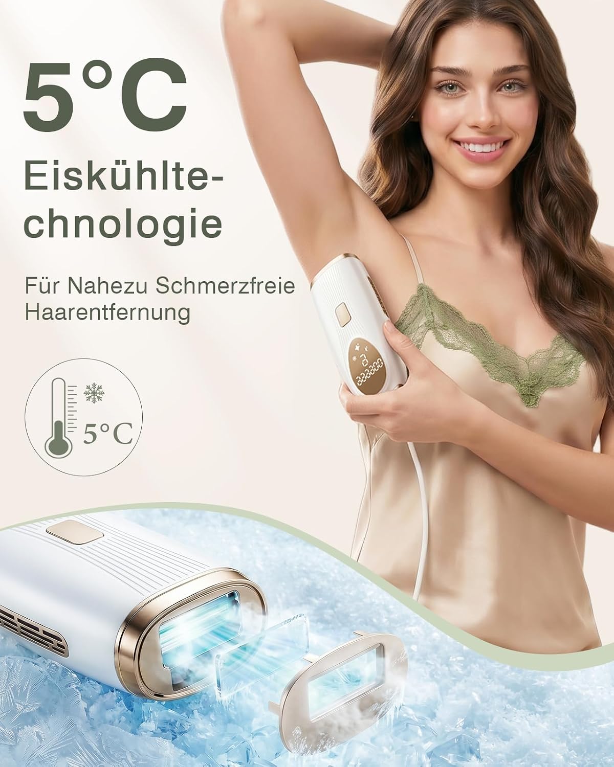 Detalle de TIIMAGIC IPL Haarentfernung – Schmerzfrei mit 5°C EisKühlung, 9 Stufen, Ganzkörper-Option