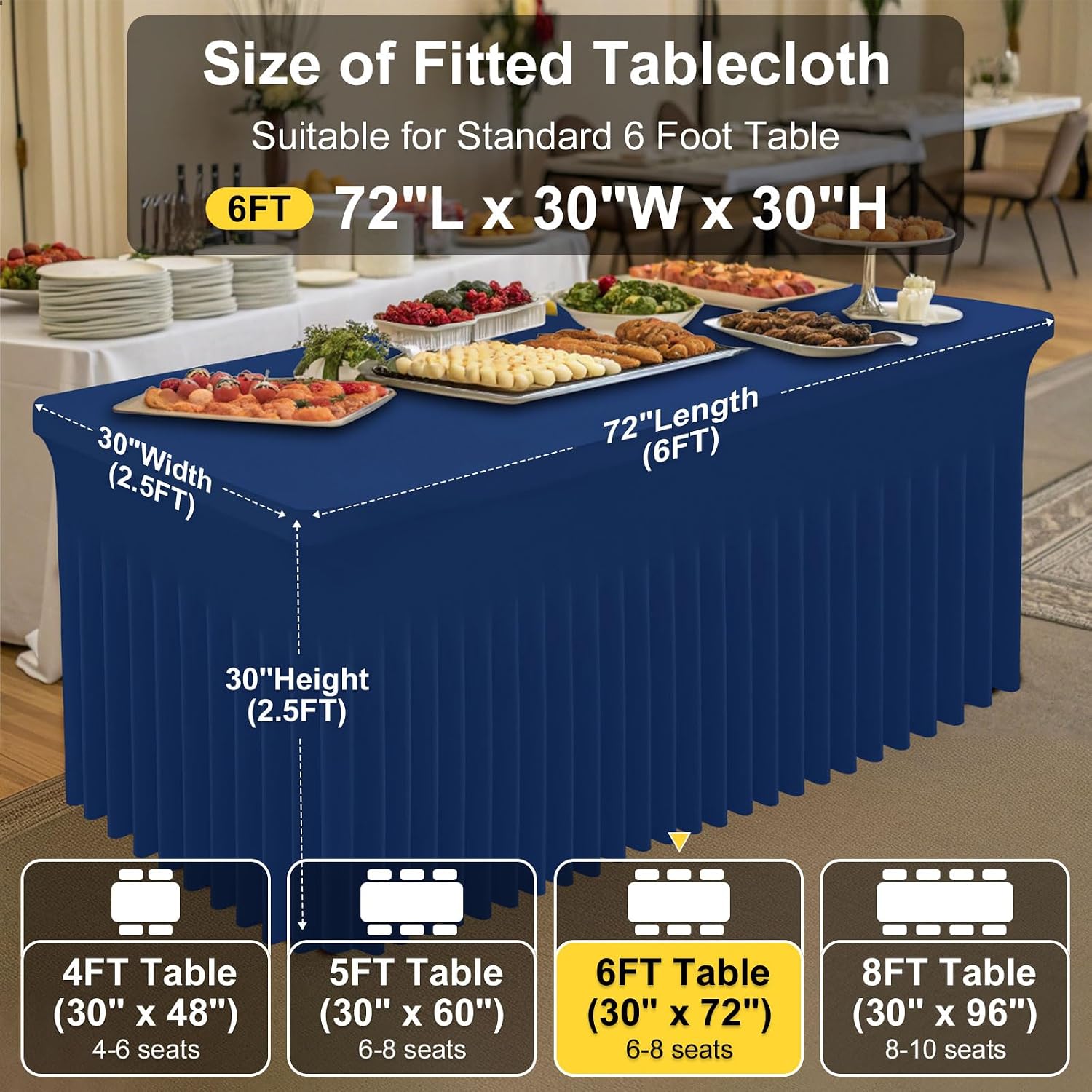 Thumbnail 3 de Smiry 2-Pack Stretch Fitted Tablecloths with Skirt for 6-Foot Tables, Navy