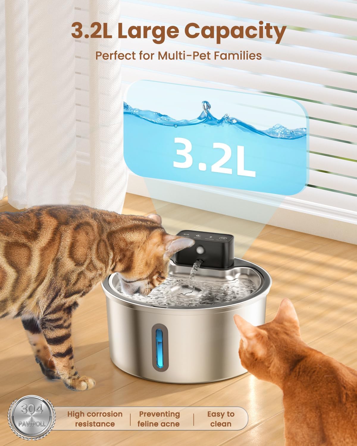 Thumbnail 4 de PawPoll Wireless Cat Water Fountain (3.2L) with Rechargeable Battery, Sensor Mode & 6 Filters
