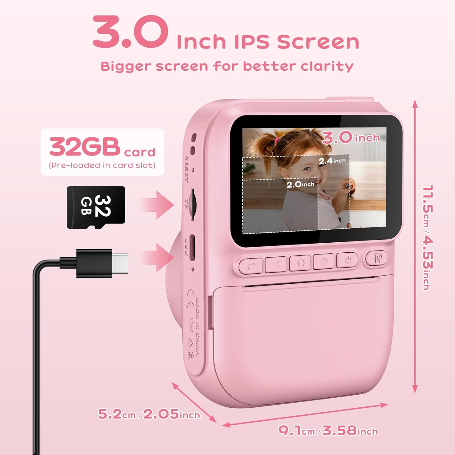 Thumbnail 2 de GREENKINDER Sofortbildkamera für Kinder (14 MP) mit 3,0-Zoll-Bildschirm, 1080P und Sofortdruck