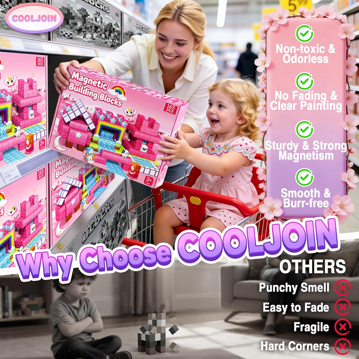 Thumbnail 6 de COOLJOIN Construction magnétique 165 pièces pour enfants – Cube magnétique Montessori dès 3 ans