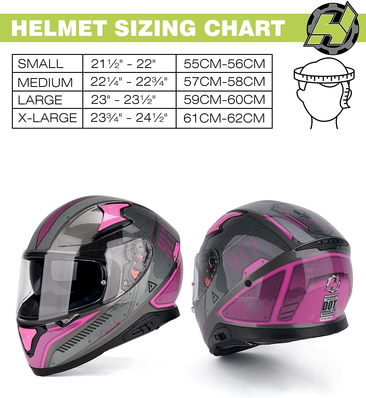 Thumbnail 1 de HAX Impulse Droid Pink Full Face DOT-Approved Motorcycle Helmet (XXL) with Dual Rear Wing, Pinlock Ready