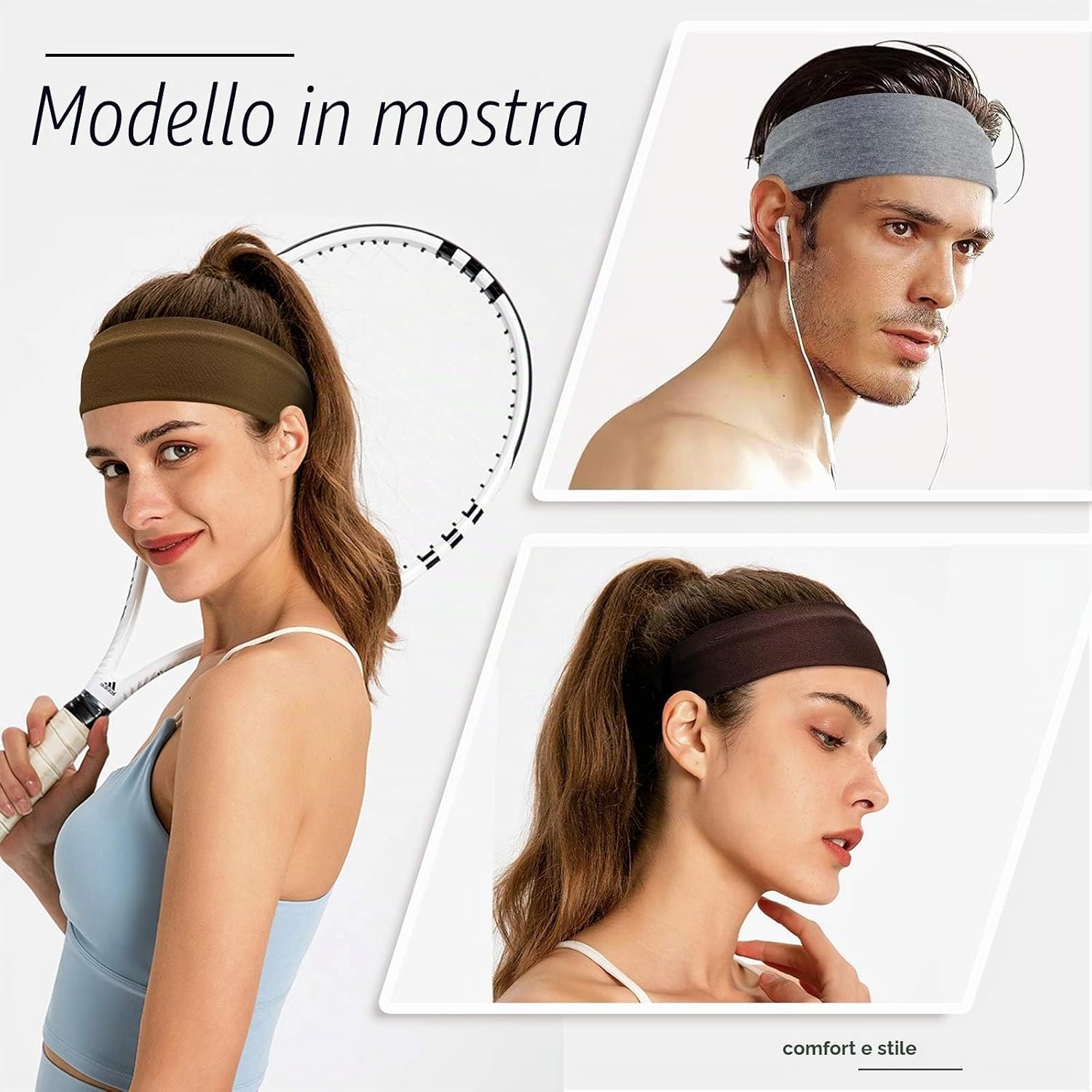 Detalle de AWUMBUK Fascia Capelli Donna Uomo, 8 Pezzi Fasce Elastici Antiscivolo per Sport e Fitness