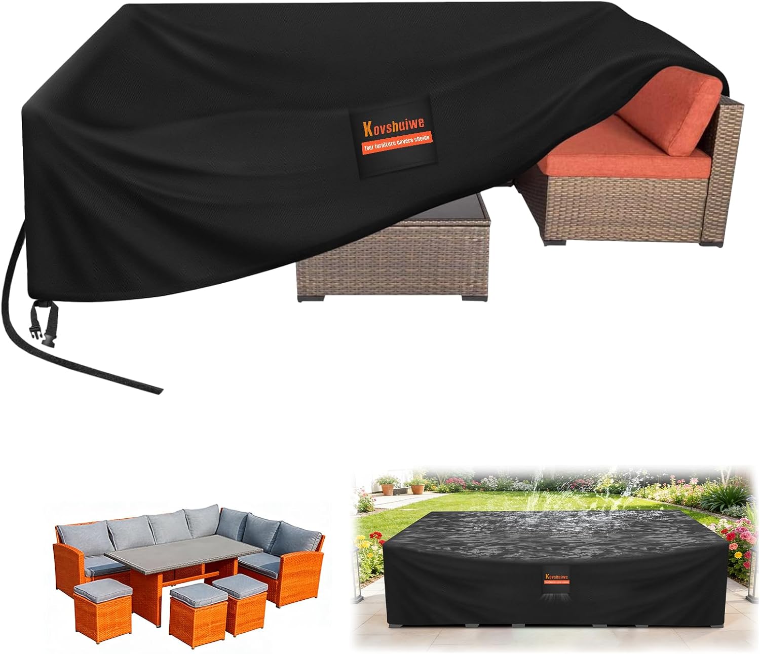 Detalle de Kovshuiwe Copertura per mobili da giardino 280x205x106 cm – Oxford 420D, antivento, anti-UV, impermeabile