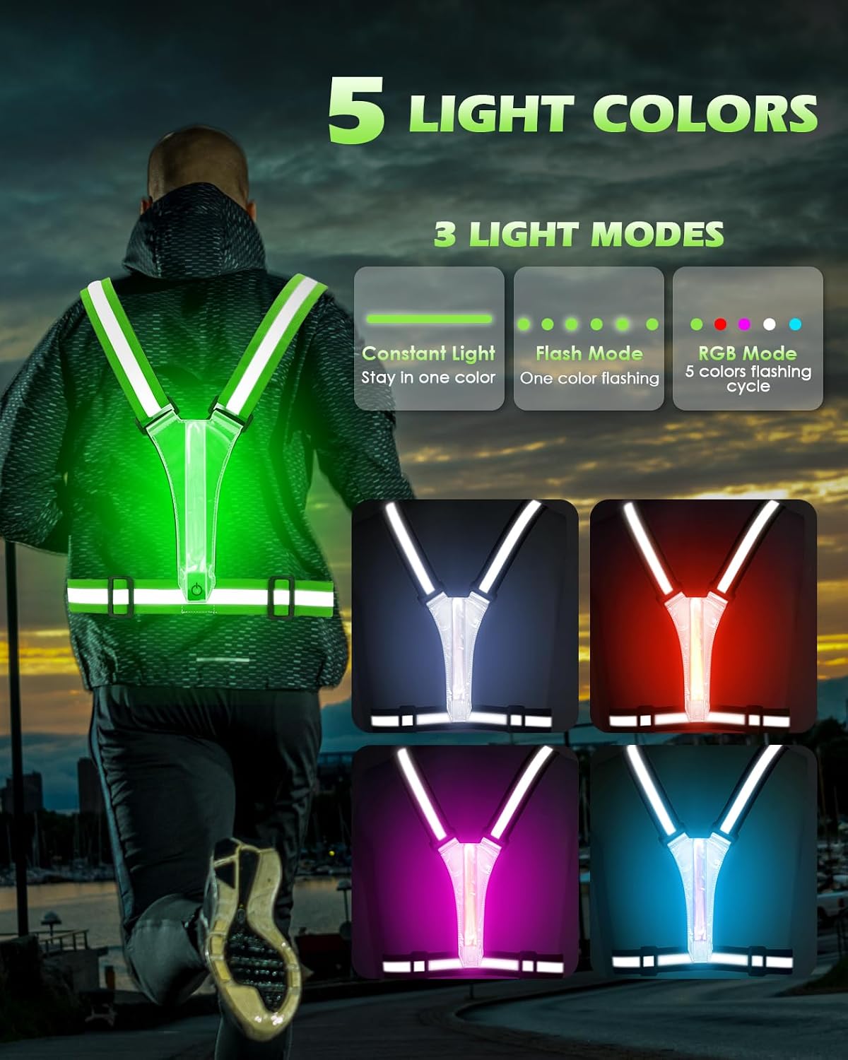 Detalle de Zacro LED Reflective Running Vest with 5 Lights