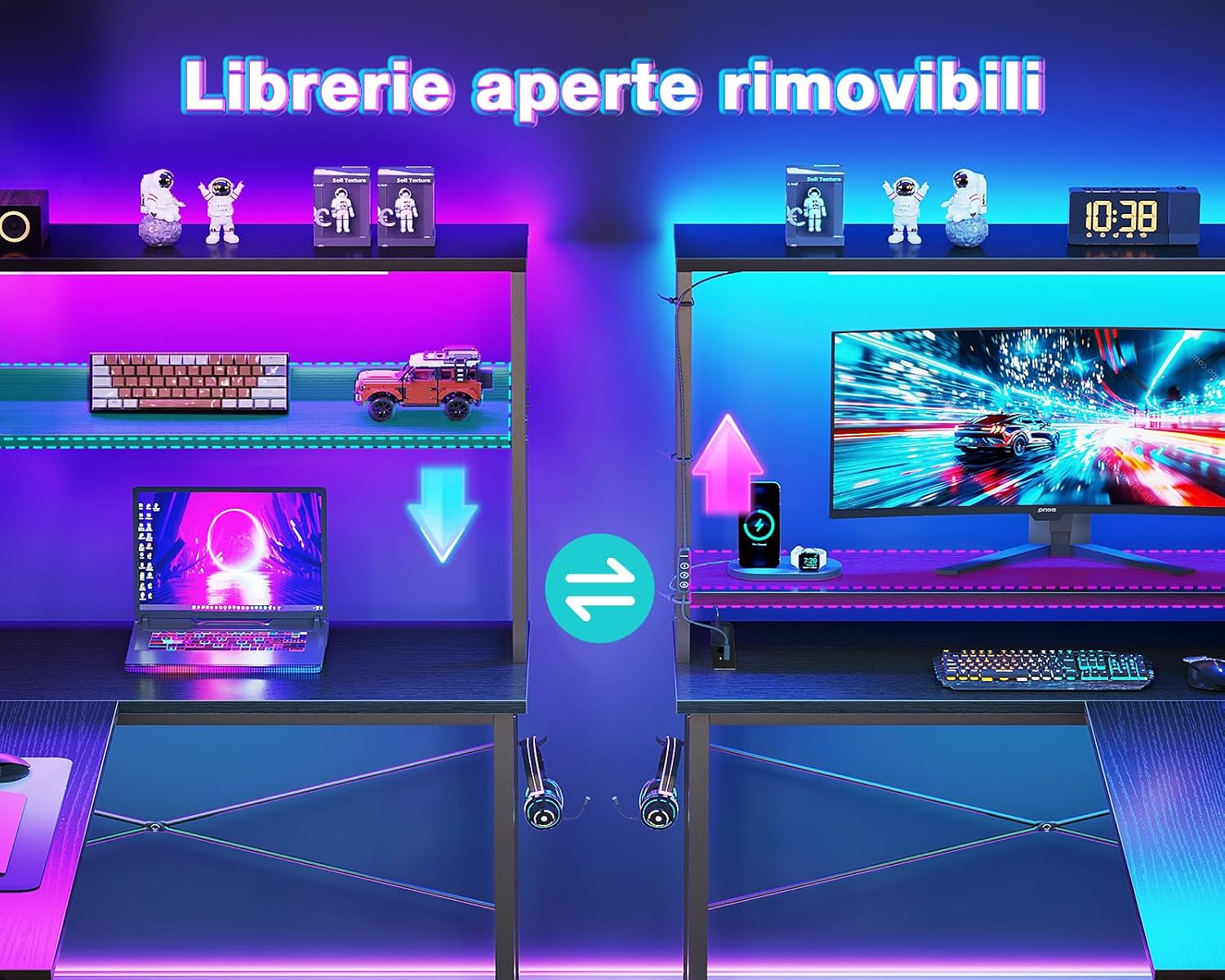 Thumbnail 4 de Coleshome Scrivania Gaming Angolare 135 × 100 cm