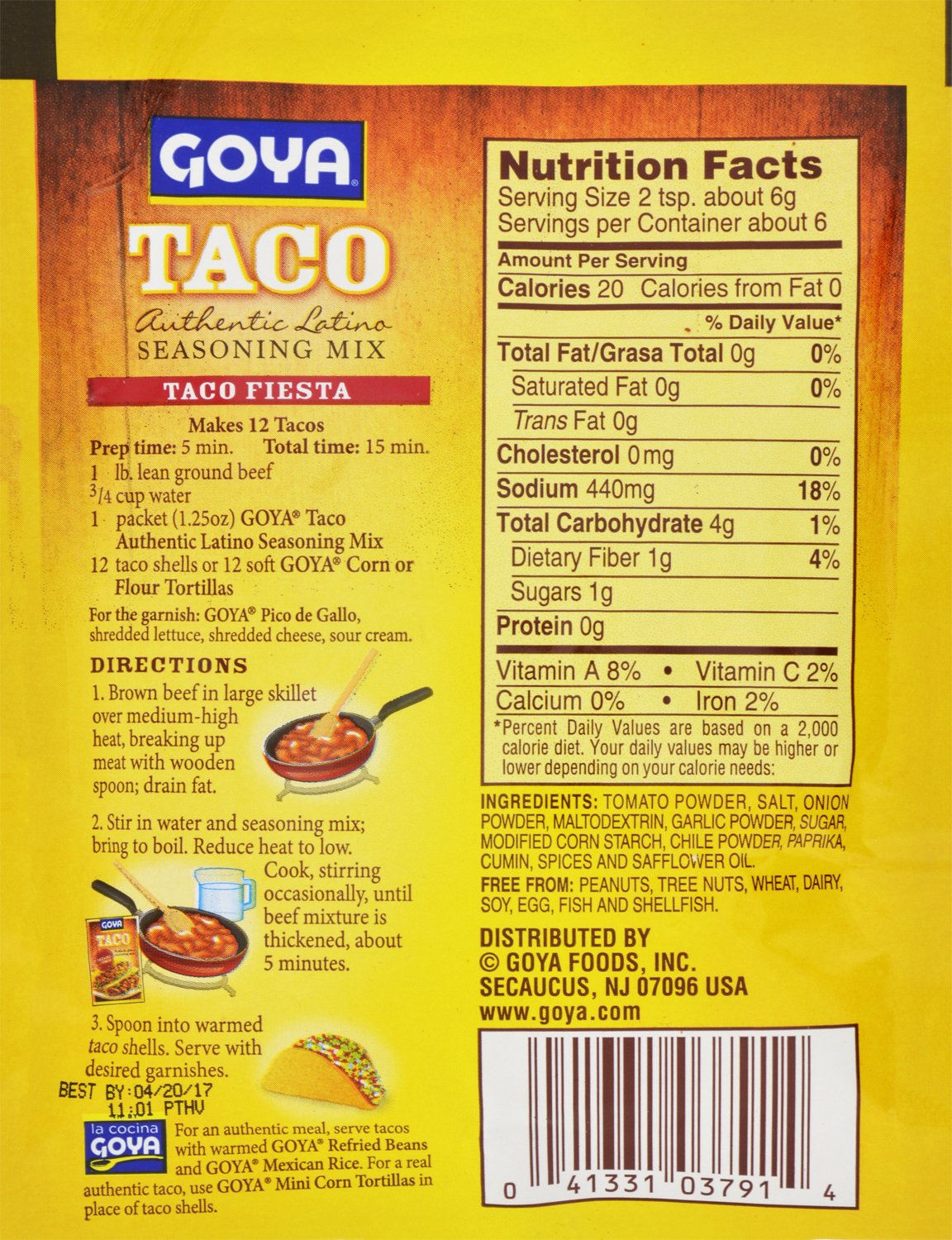 Thumbnail 1 de Goya Foods 3791 Taco Seasoning Mix, 1.25-Ounce Pouches, Pack of 24
