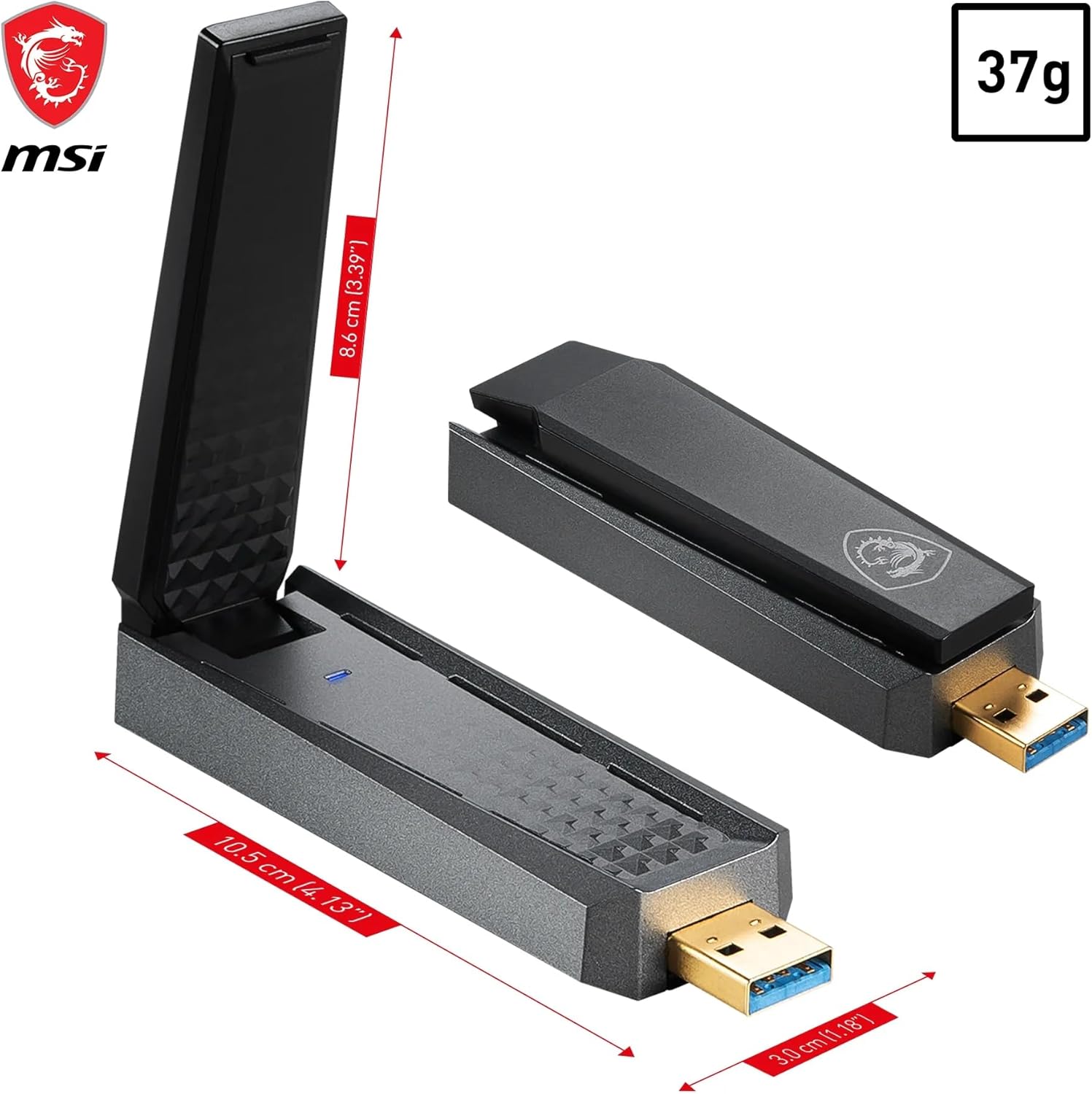 Thumbnail 6 de MSI AX1800 : adaptateur Wi‑Fi 6 USB double bande (USB 3.2 Gen 1) avec antenne ajustable