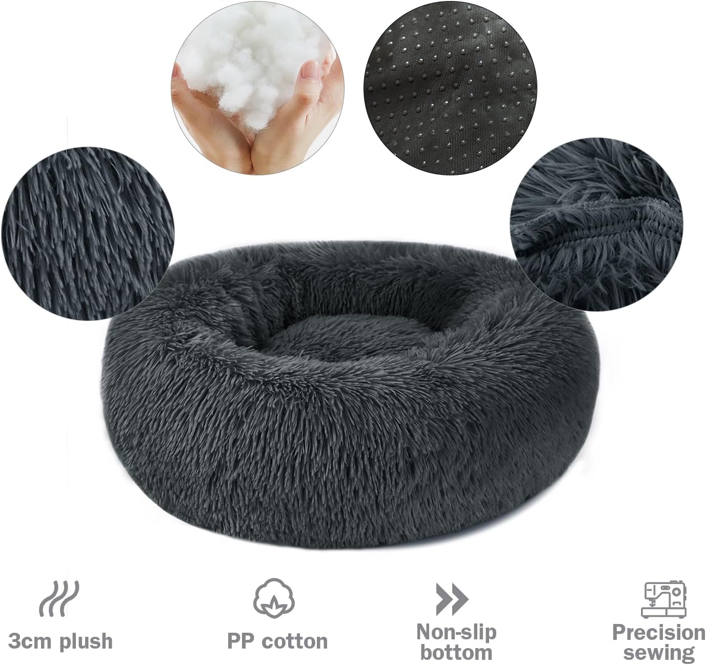Thumbnail 1 de Nepfaivy Calming Dog & Cat Donut Bed (XL 70cm) in Dark Grey