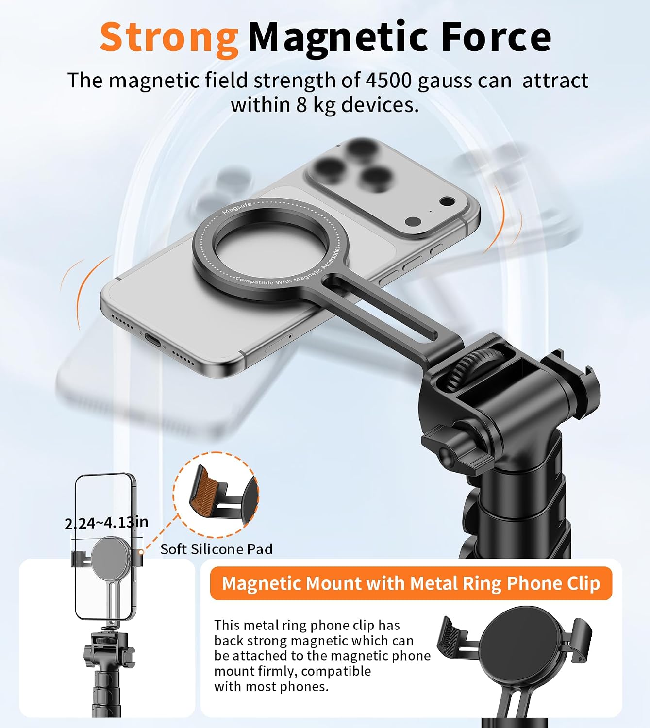 Detalle de XXZU 74" Magnetic Phone Tripod with Magnetic Clip for MagSafe