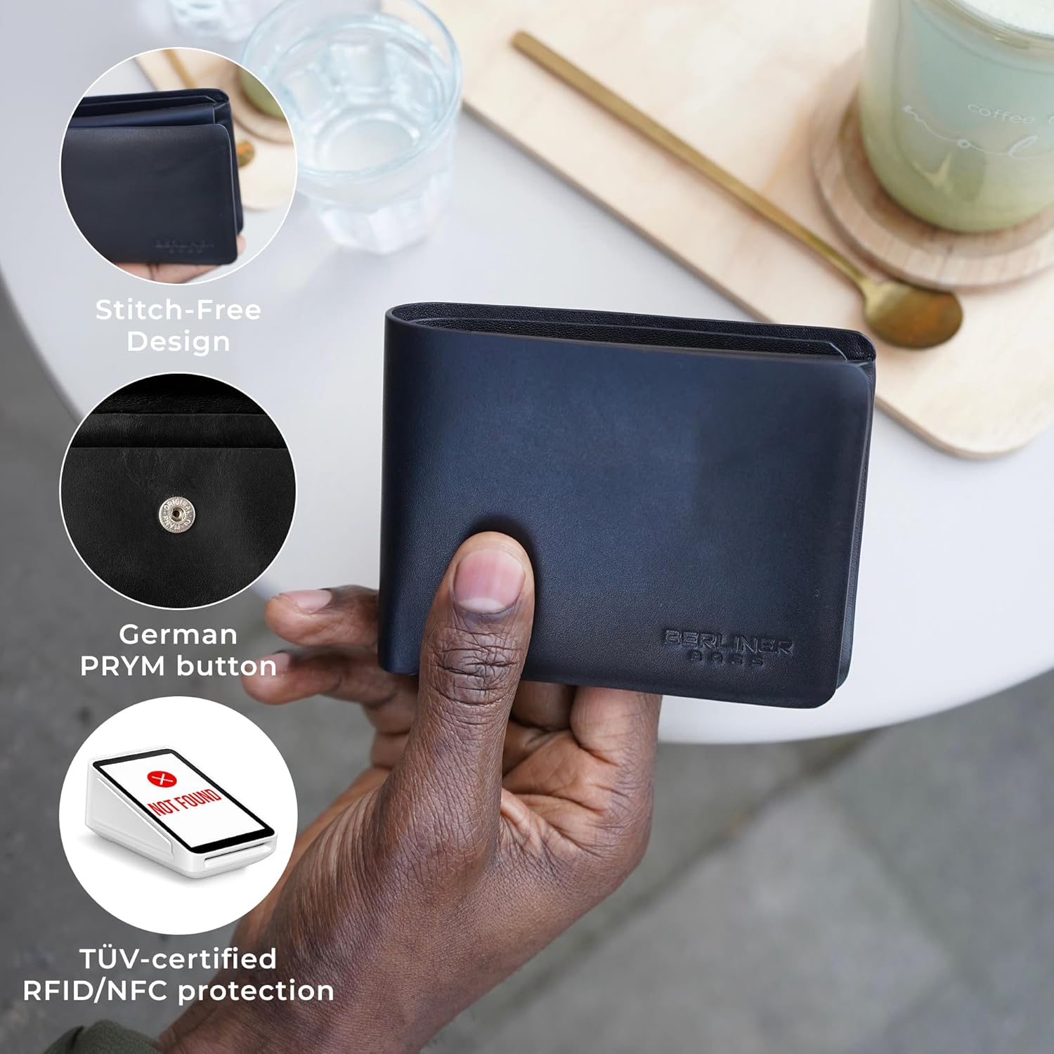 Thumbnail 4 de Berliner Bags Parker Portefeuille compact en cuir pleine fleur – RFID + boîte cadeau – Noir