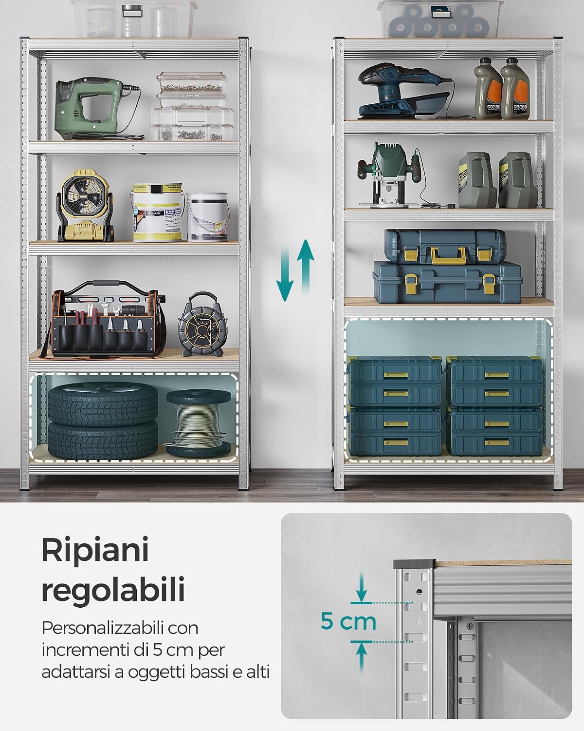 Detalle de SONGMICS GLR050E02 Set di 2 scaffali metallici a 5 ripiani regolabili (fino a 600 kg) per garage e magazzino