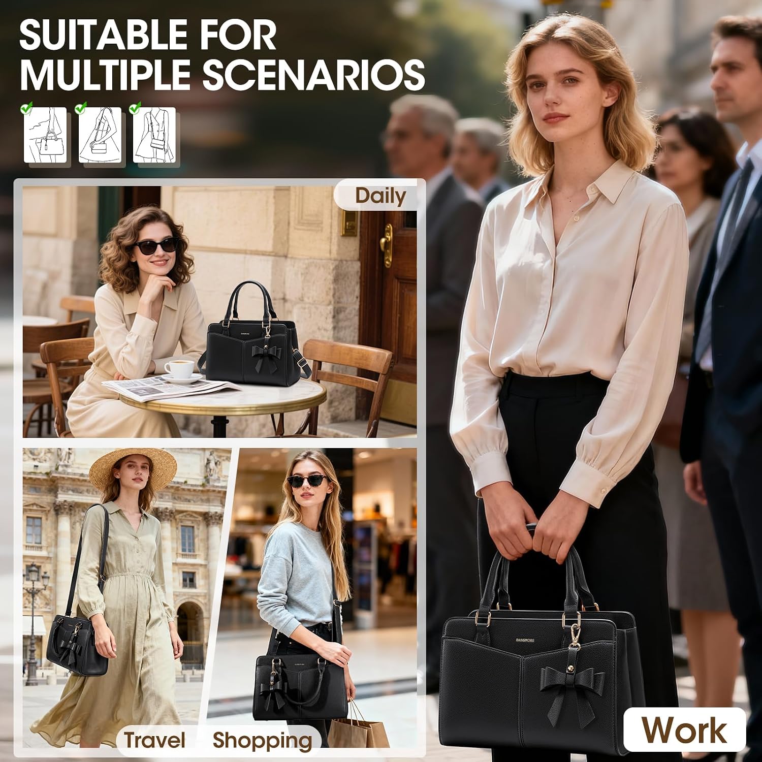 Thumbnail 1 de RAINSMORE PU leather designer handbag – compact top handle, shoulder & tote bag