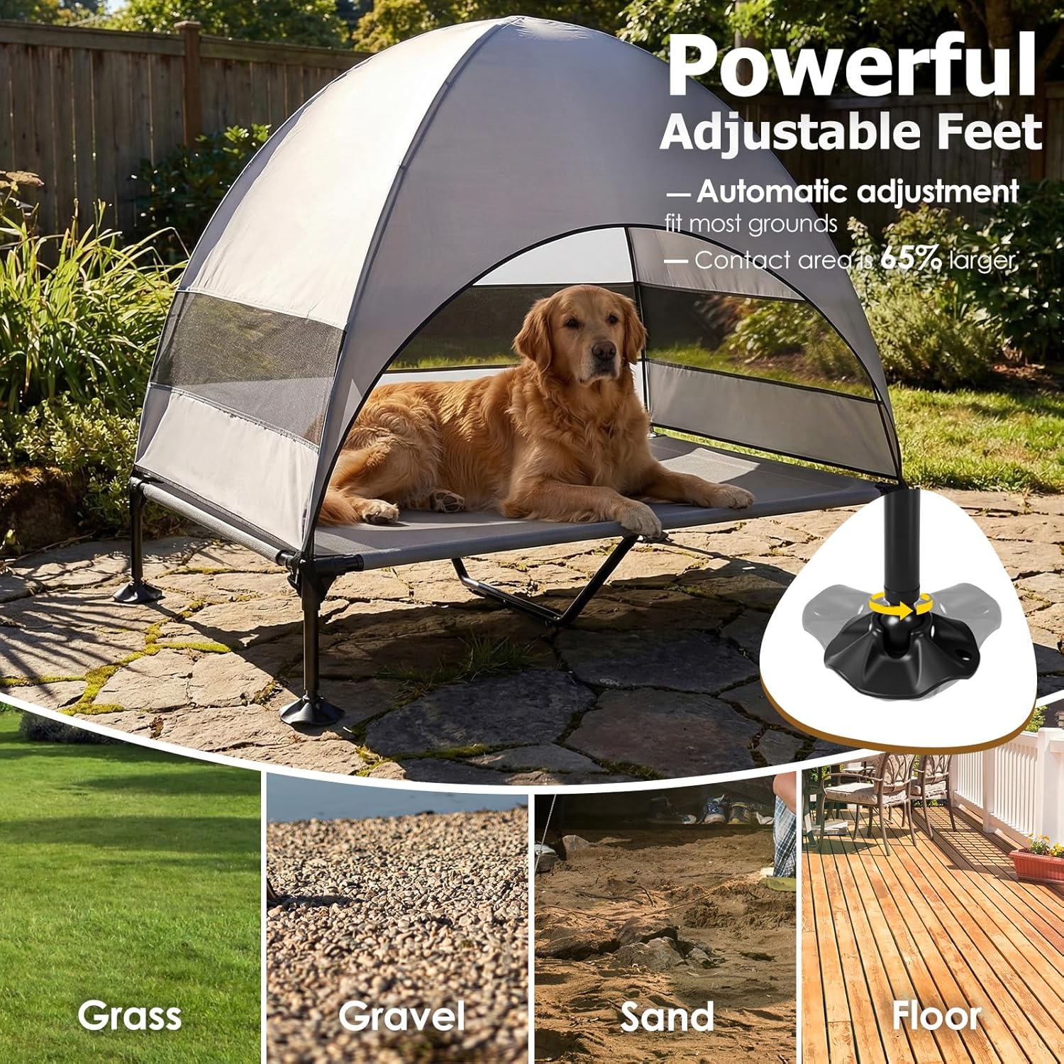 Thumbnail 1 de CJYMMFAN Elevated Dog Bed with UV-Proof Canopy (UV shade raised outdoor pet cot) – Grey, XL
