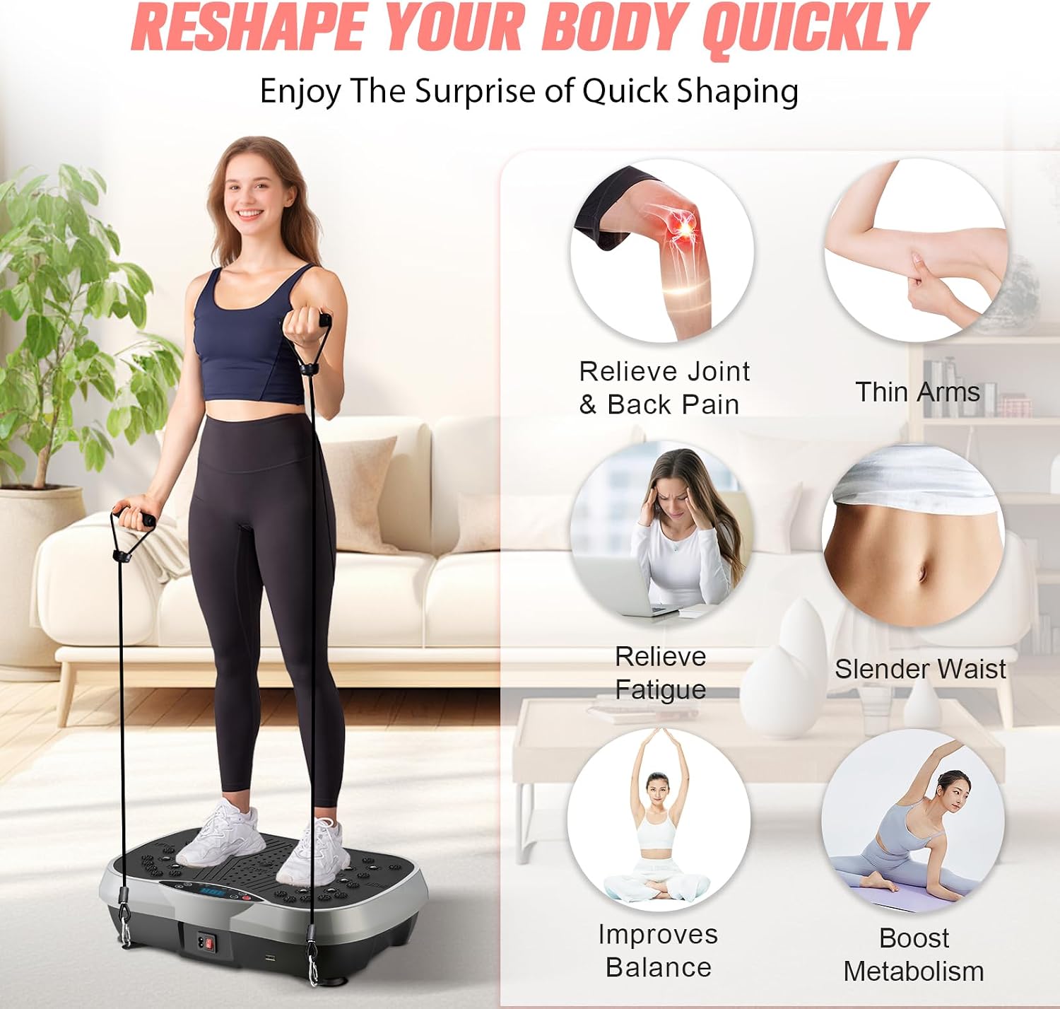 Thumbnail 3 de 2026 Upgraded Vibration Plate Exercise Machine with 10 Preset Modes and 200 Speed Levels (400lbs capacity) for home fitness
