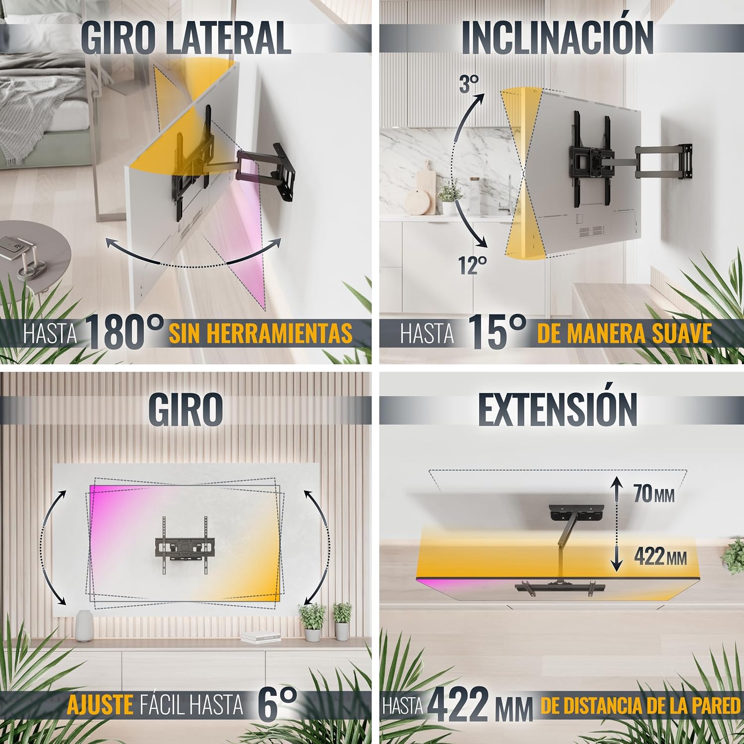 Detalle de RICOO Soporte TV Pared Giratorio e Inclinable 30-55"