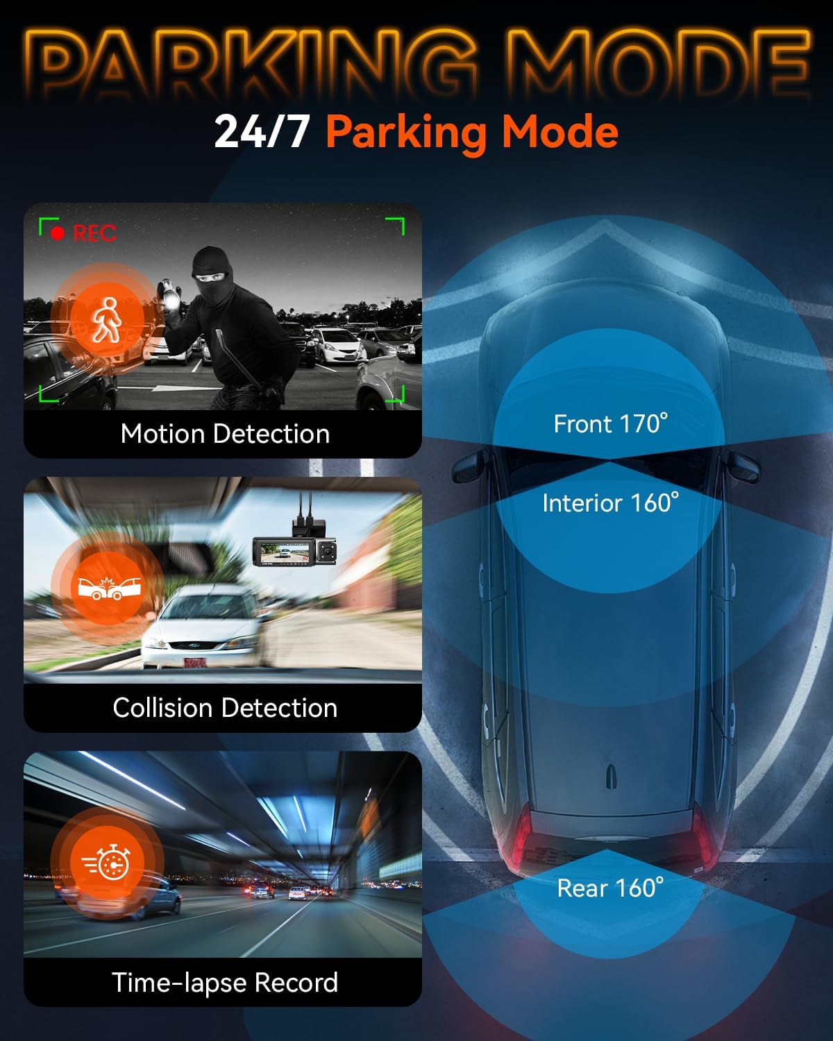 Thumbnail 5 de IIWEY 4K Dash Cam 3 Channel (C3 Pro) with STARVIS 2 Sensors, PlateTag AI, 5GHz Wi‑Fi, GPS, and Included 128GB Card