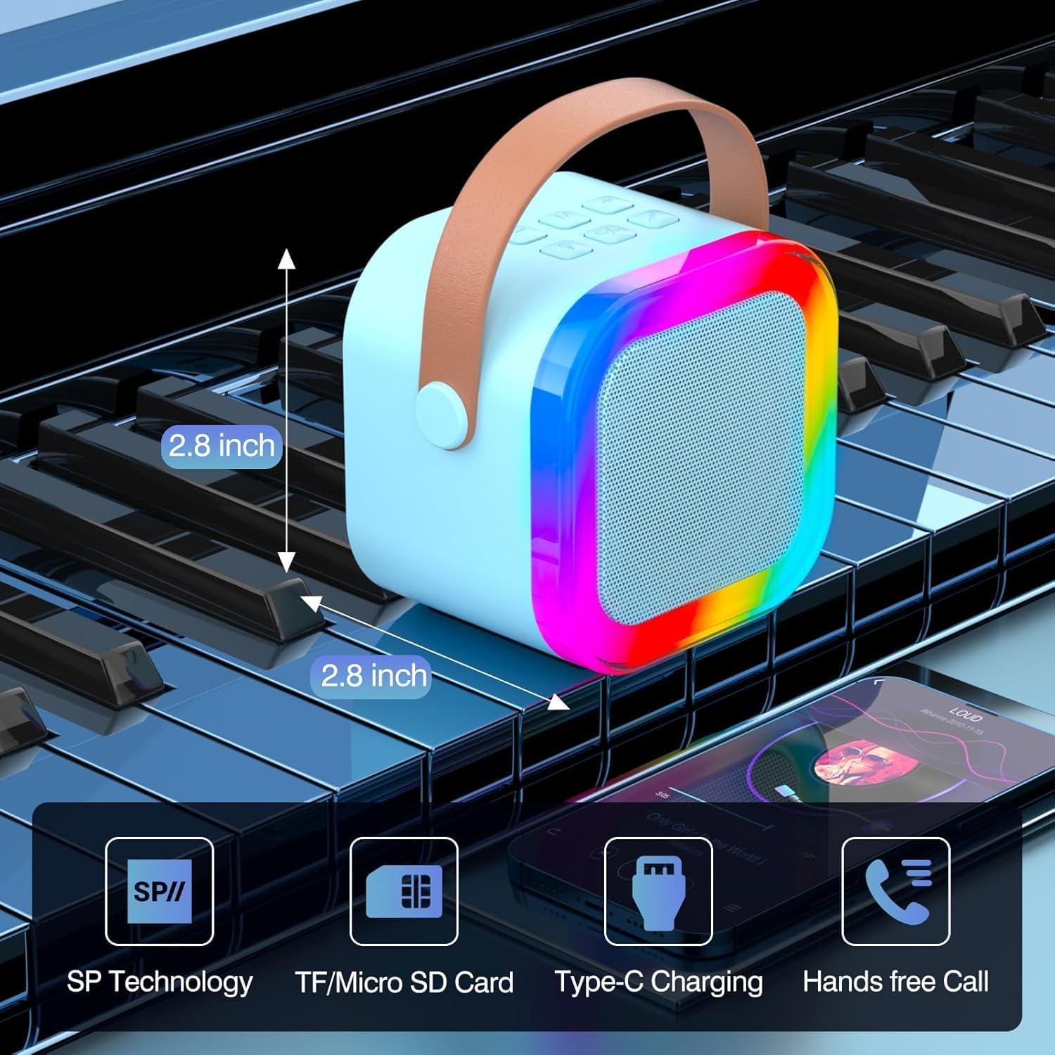 Thumbnail 1 de TAEMVV K12 Mini Karaoke Machine with 2 Wireless Microphones and LED Lights, Blue