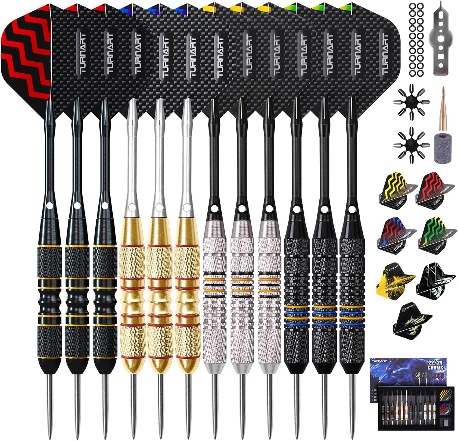 Steel tip darts set 12 pack, 22g