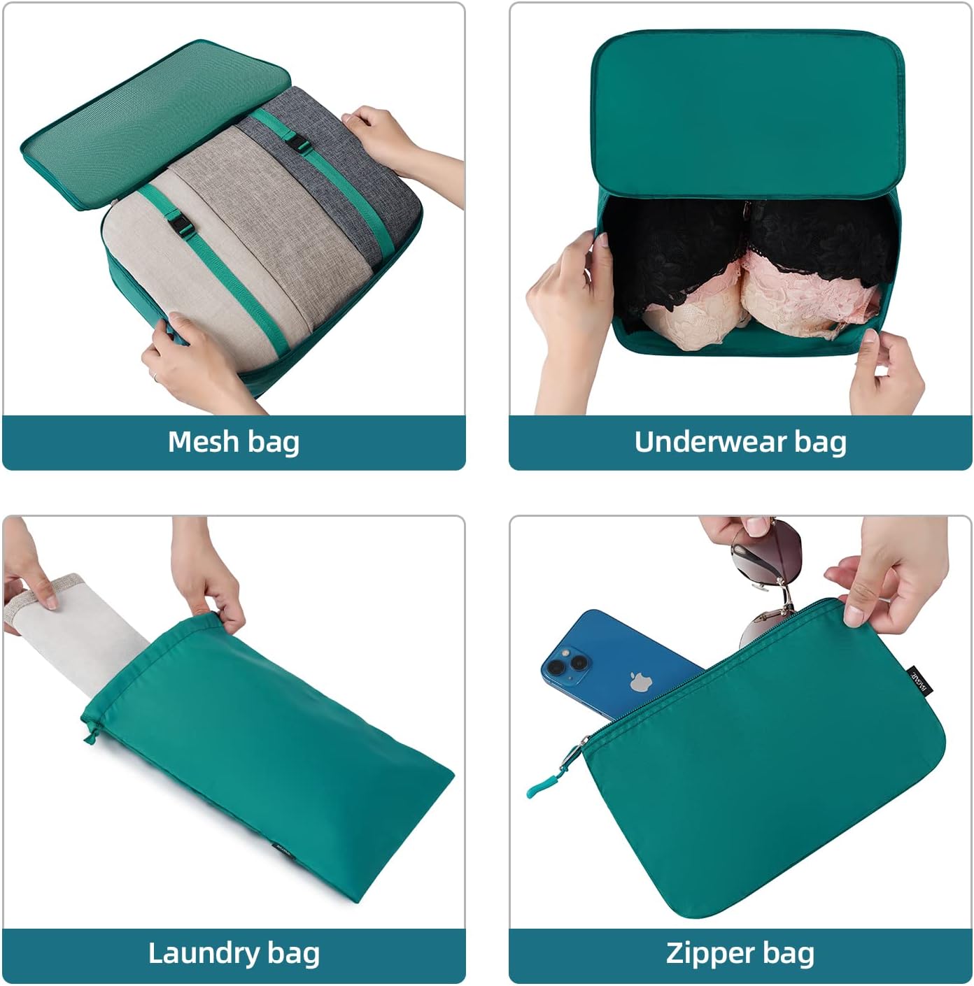 Detalle 2 de BAGAIL 10er-Set Packwürfel in verschiedenen Größen (Packorganizer) – Blaugrün