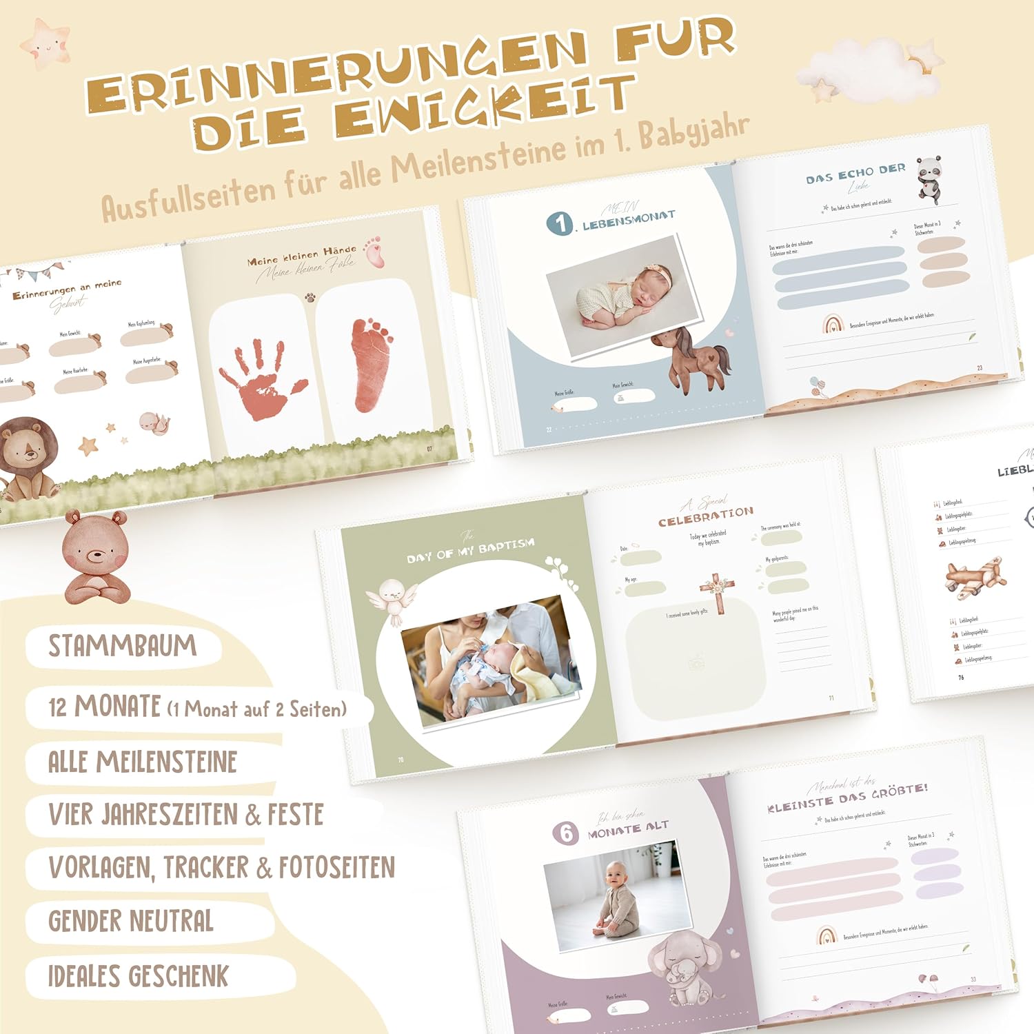 Thumbnail 3 de Hyggartn Mein Erstes Jahr Babyalbum mit 84 Seiten – personalisiertes Erinnerungsbuch für Geburt bis erstem Jahr (21x21 cm, Fuchs)