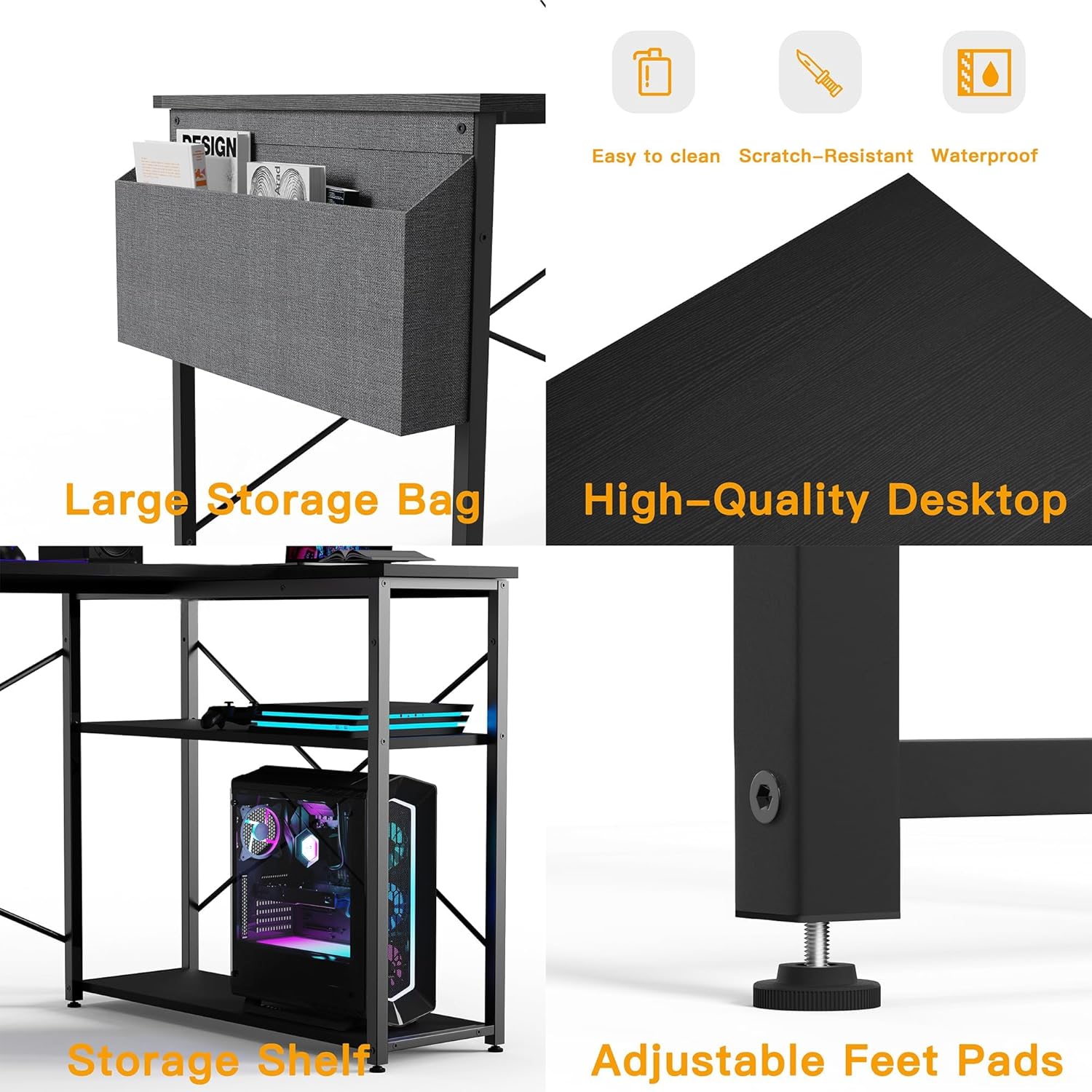 Thumbnail 3 de BEXEVUE L Shaped Gaming Desk 100x70 cm