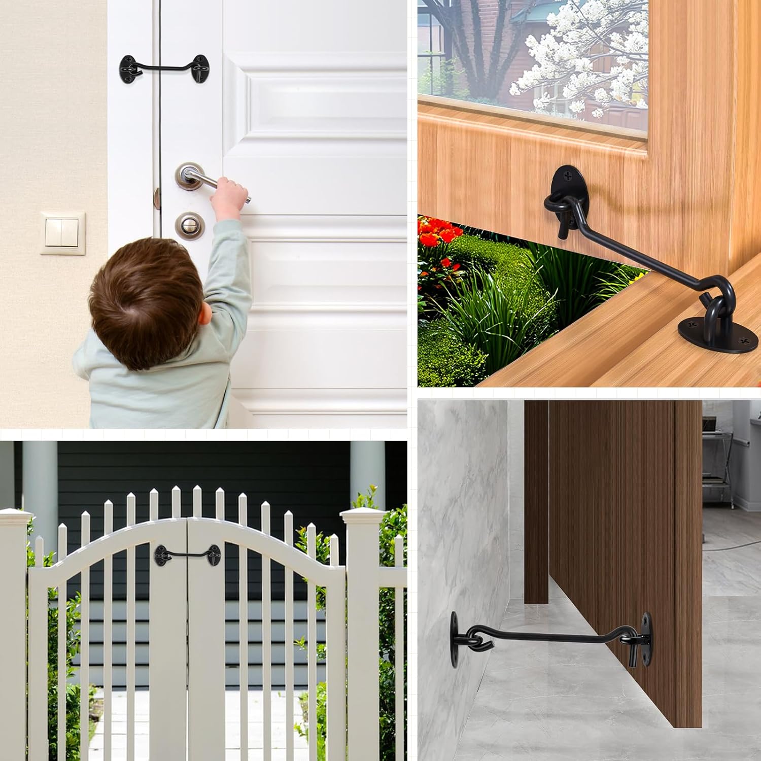 Detalle de 16 Inch Hook and Eye Latch (2-Pack) Stainless Steel – Black Cabin Door Gate Lock with Screws