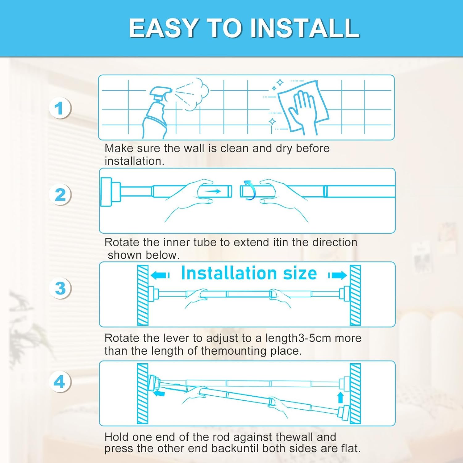 Thumbnail 6 de Shower Curtain Pole Extendable 78–195 cm