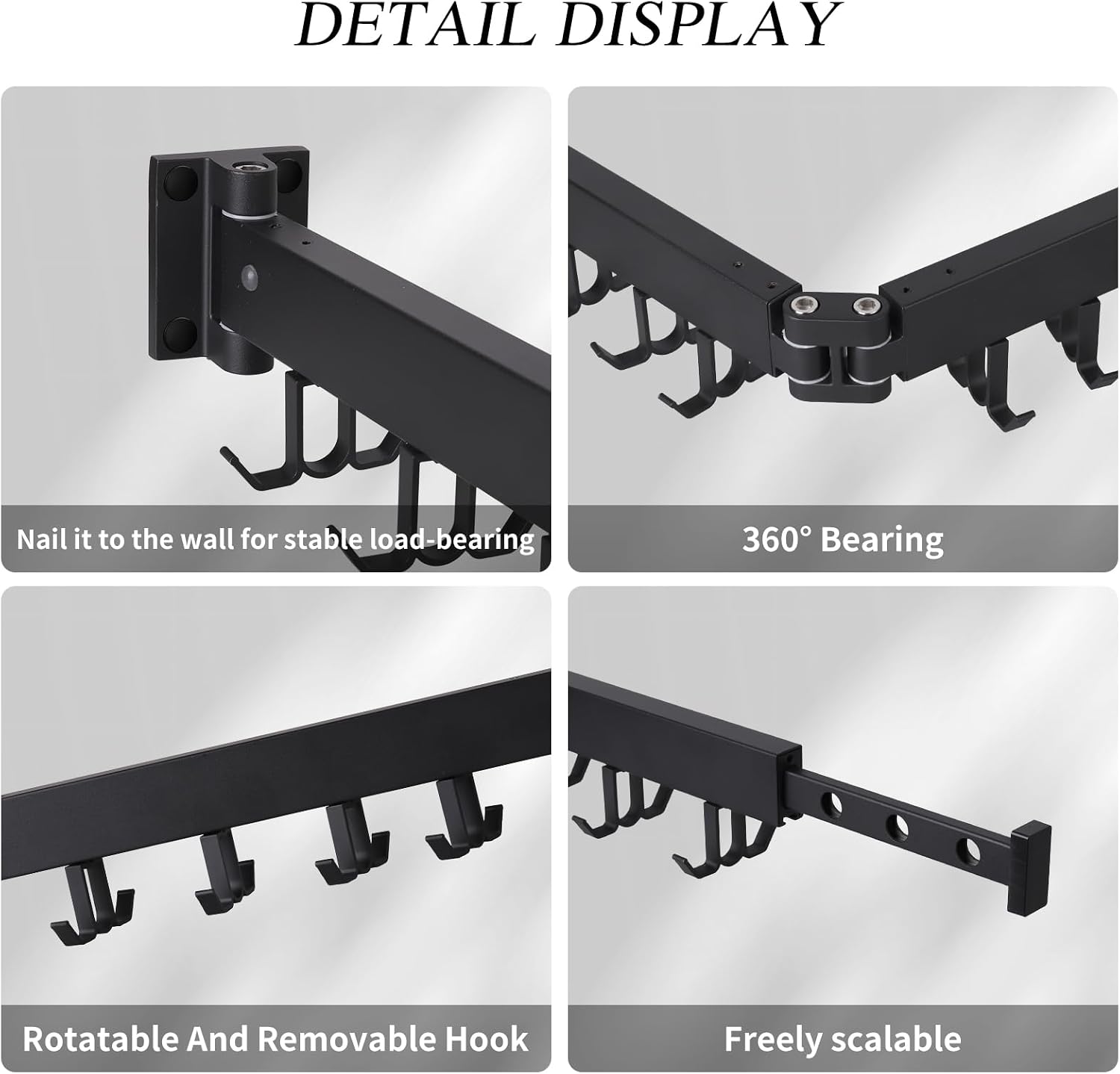 Detalle de Wall-Mounted Clothes Drying Rack in Space Aluminum