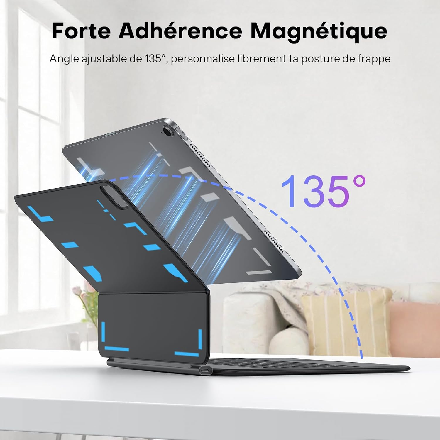 Thumbnail 5 de OMOTON étui clavier pour iPad Air 13" (M4/M3/M2) et iPad Pro 12,9" : clavier rétroéclairé AZERTY ISO-FR