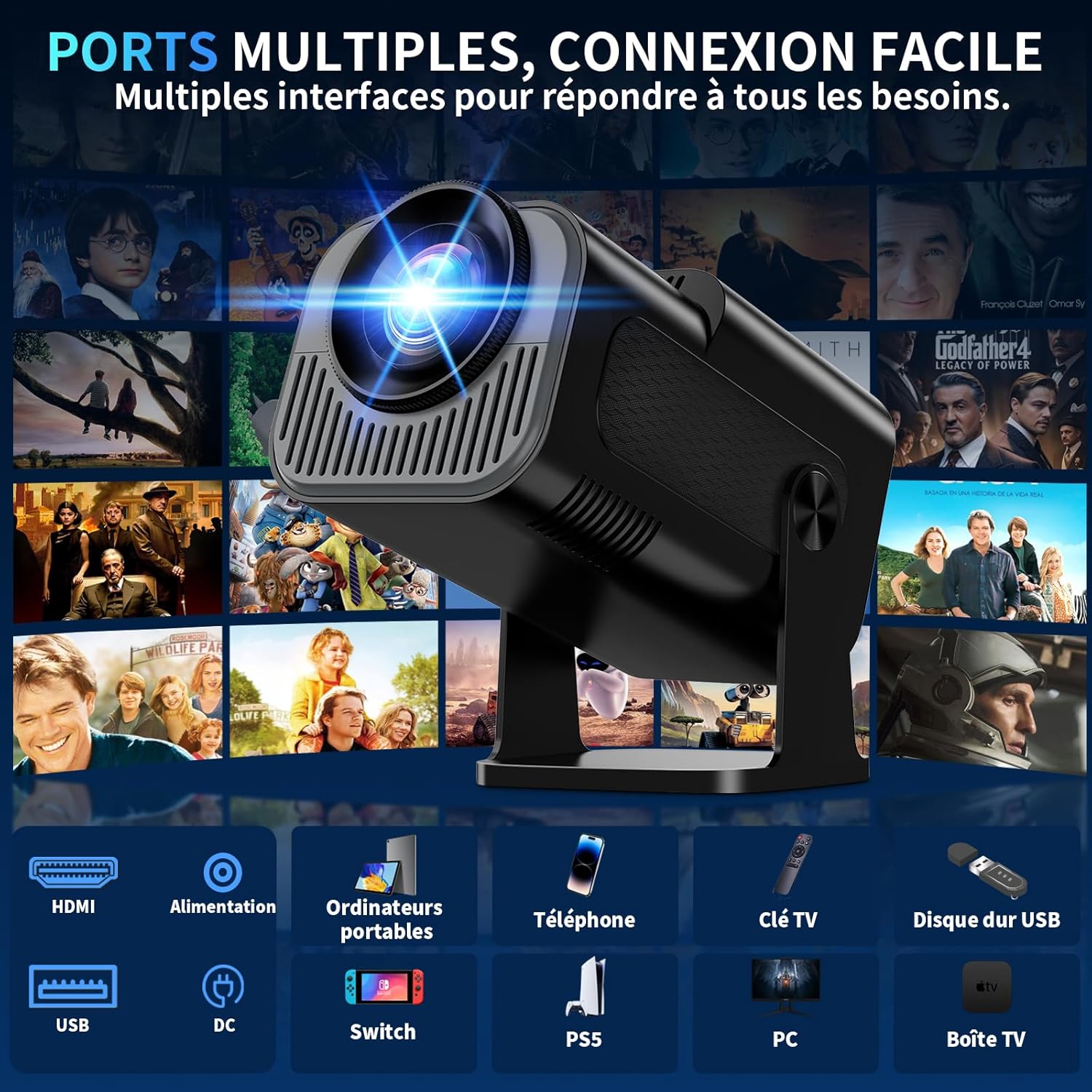Thumbnail 3 de [App intégrée] Vidéoprojecteur 4K1080P 2026 Upgraded Mini Projecteur avec WiFi6 et Bluetooth5.2