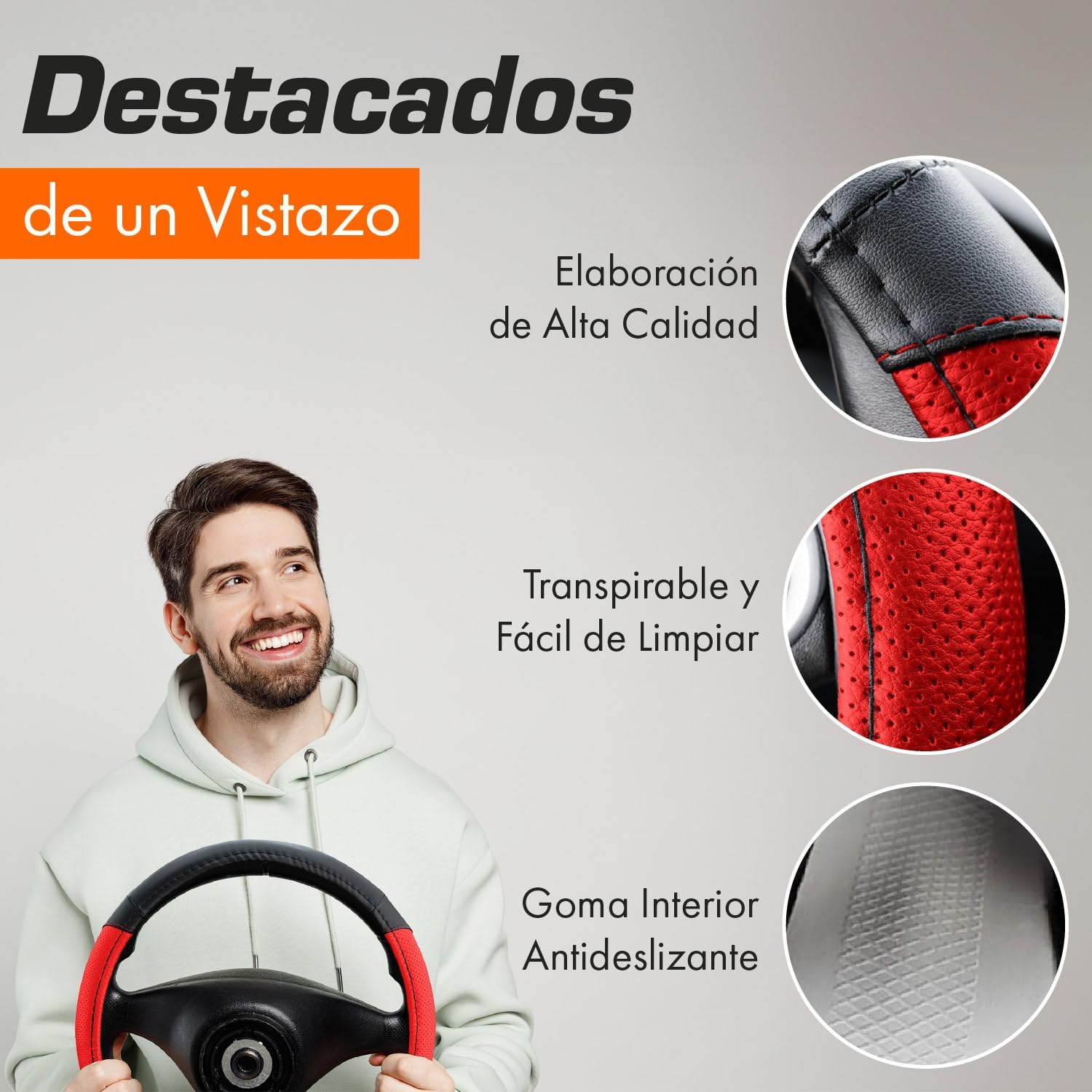 Detalle de Upgrade4cars Funda Volante Forma D 37-38 cm