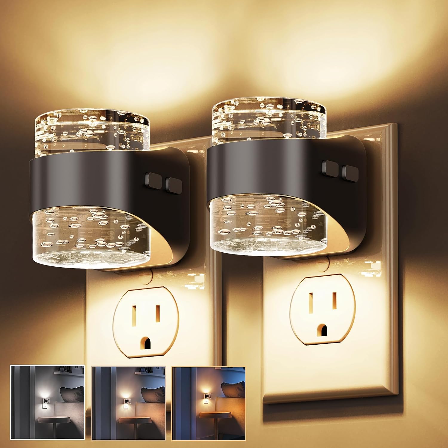 Detalle de L LOHAS LED A-GY21508US-2 Bubble Plug-In Night Lights, 3 Color Temperatures