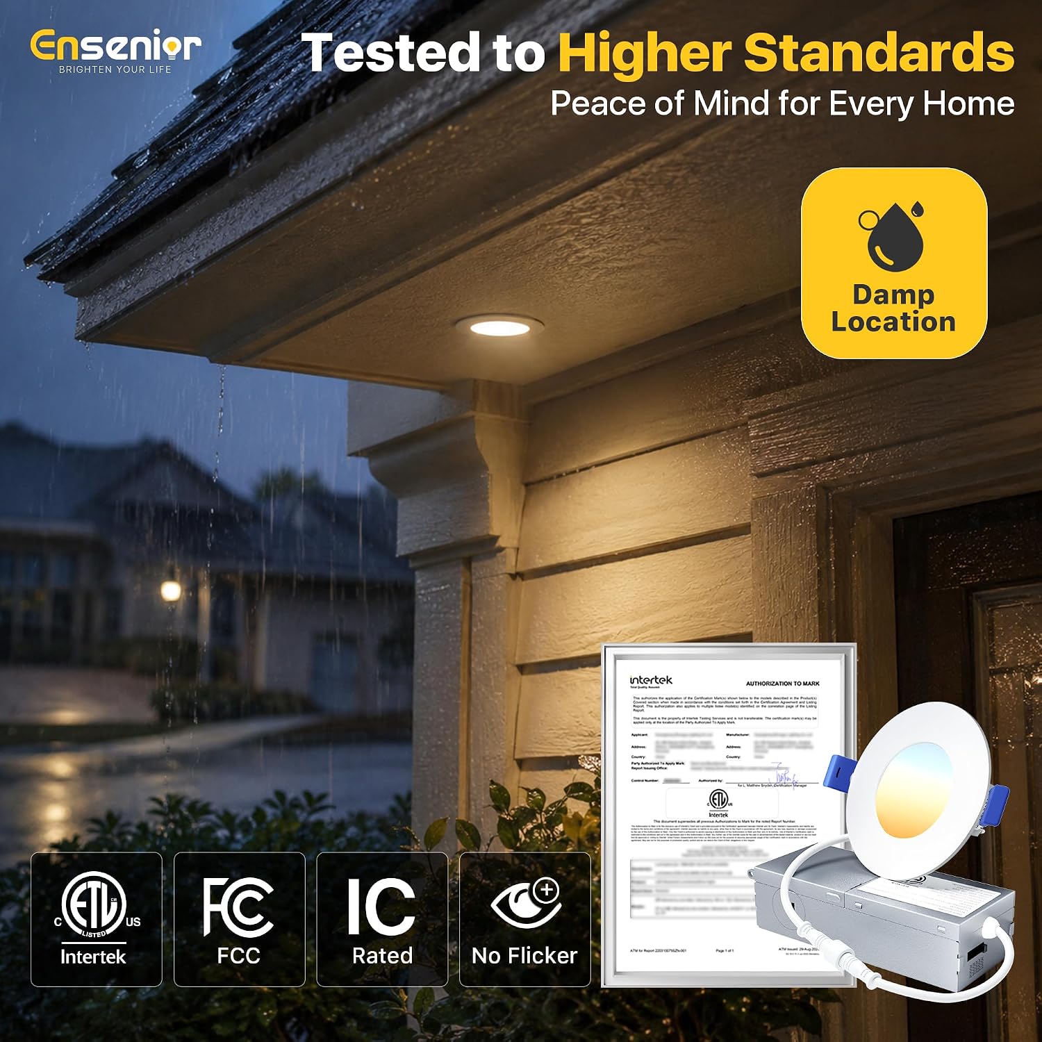 Detalle 2 de Ensenior 3-Inch Canless LED Recessed Lights, 4-Pack, 5CCT Dimmable, 500 Lumens