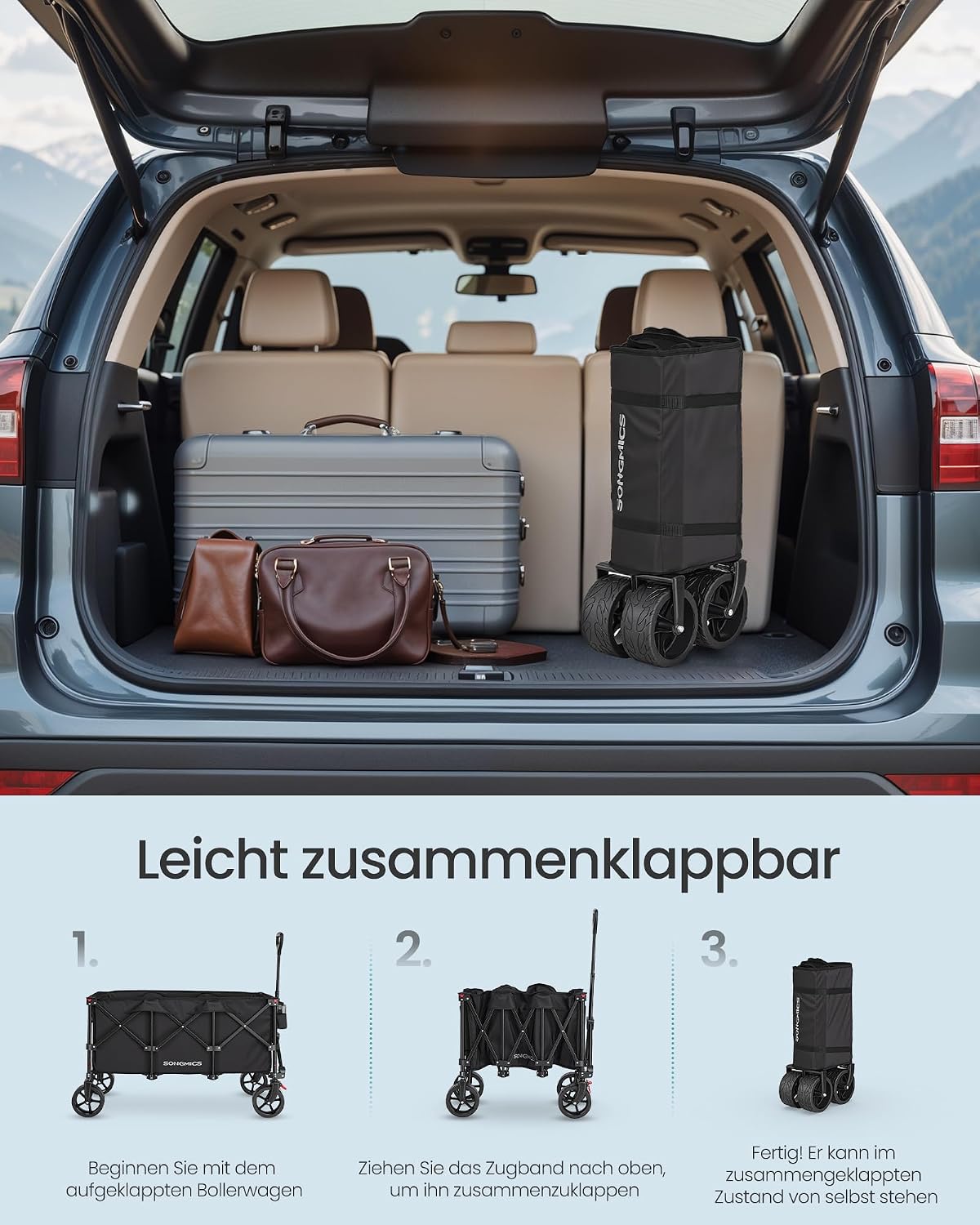 Thumbnail 4 de SONGMICS Handwagen faltbar GFW200B101 – kompakter Bollerwagen mit 200 L Fassungsvermögen