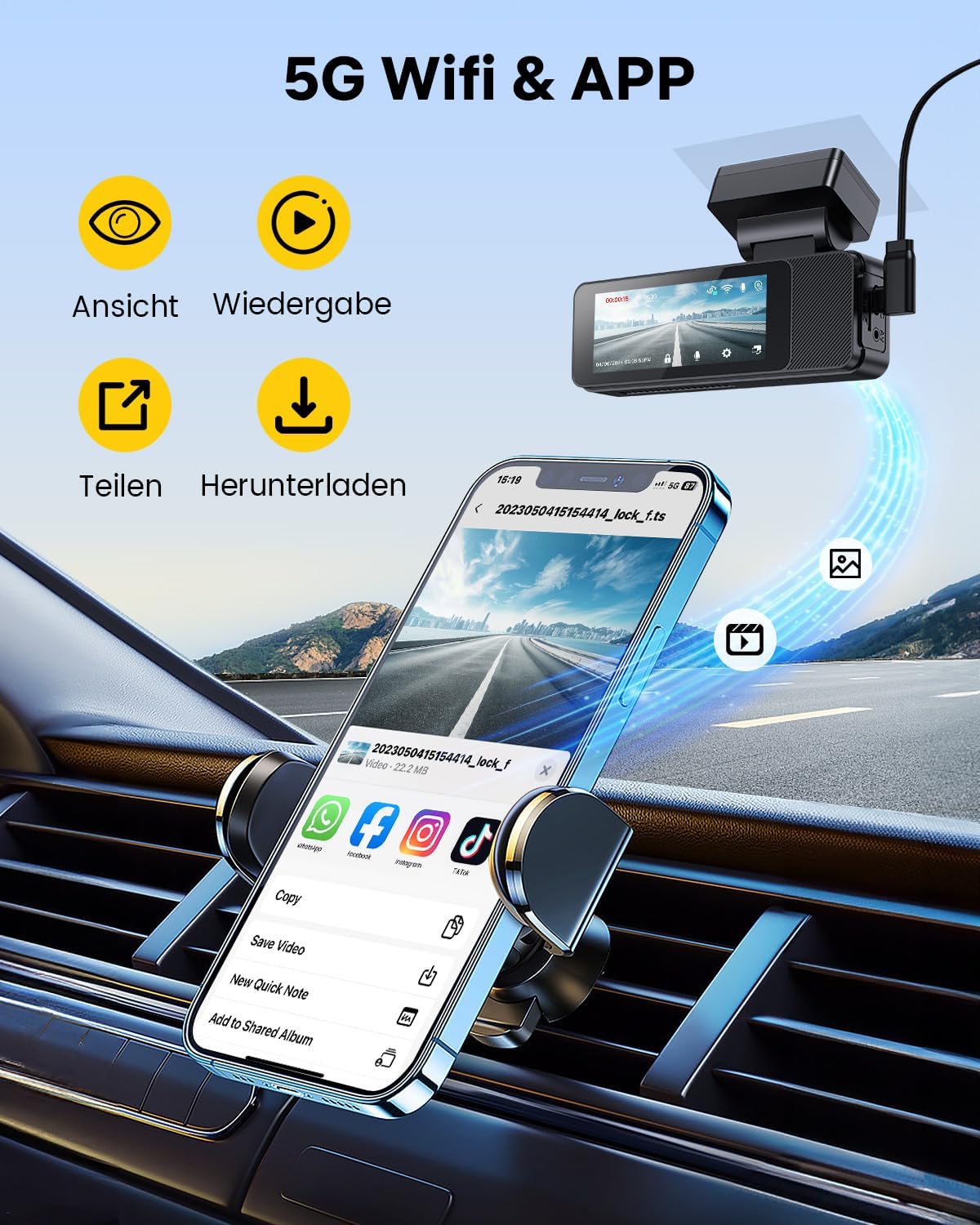 Thumbnail 5 de GKU Dashcam 4K Front Rück 3,18" Touchscreen