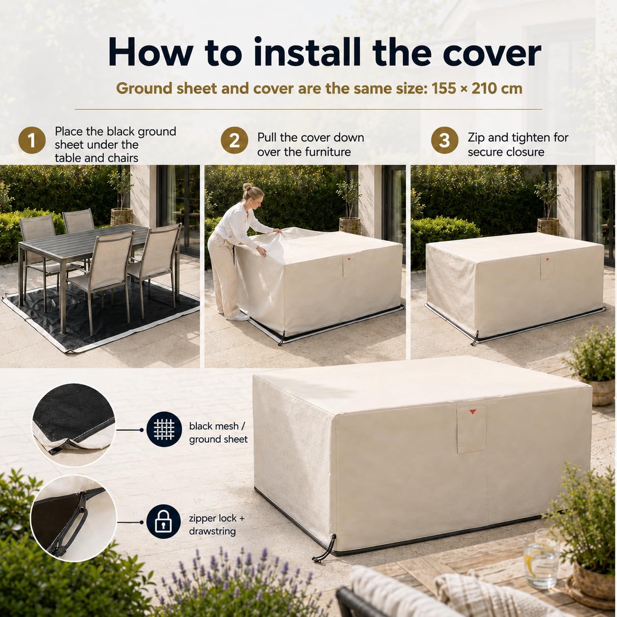 Detalle de HOME It Garden – pokrowiec na meble ogrodowe Oxford 600D, 210 × 155 × 95 cm