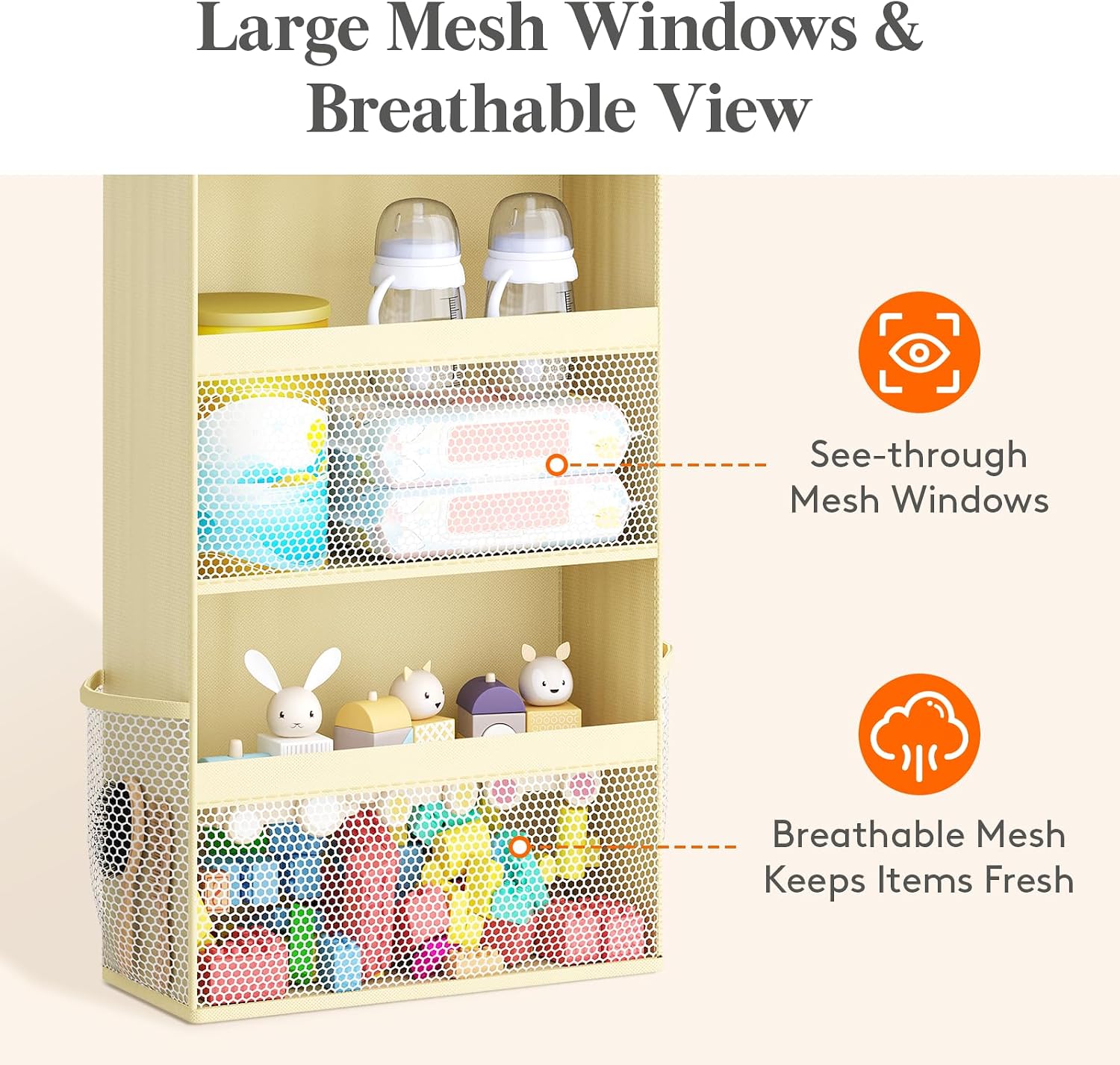 Detalle 2 de Lifewit 25122 4-Tier Over-the-Door Organizer, Beige, 4 Mesh Side Pockets