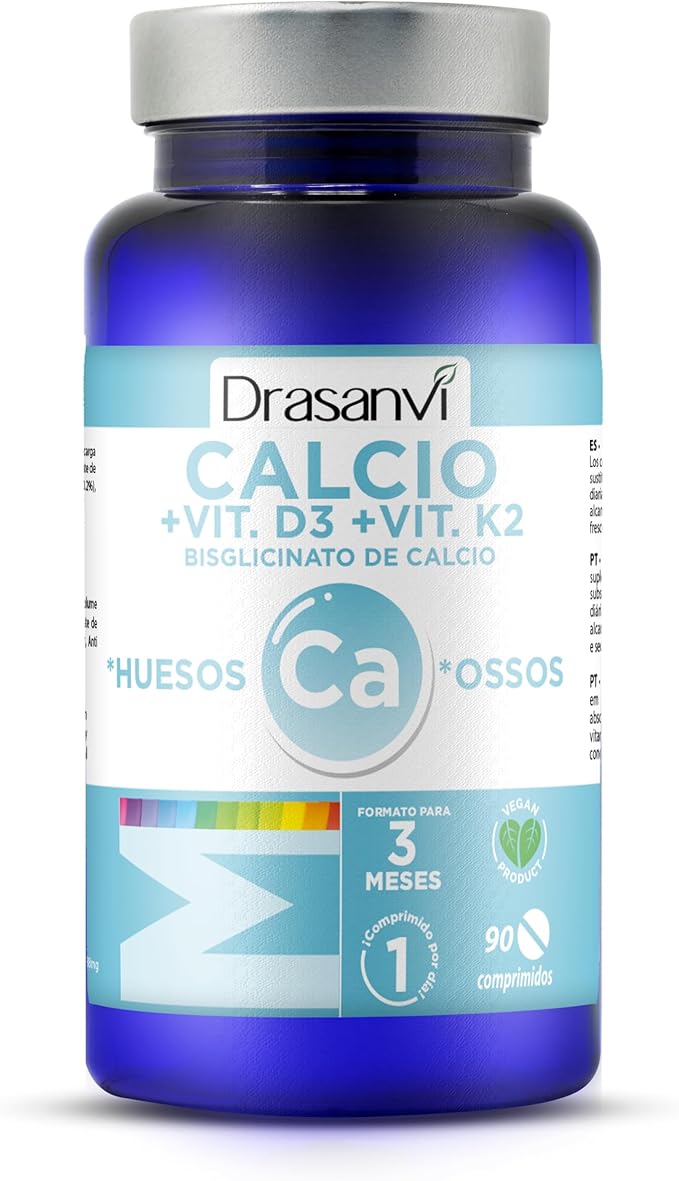 Detalle de Drasanvi Calcio, D3 y K2, Sin Gluten, 90 Comprimidos 🦴