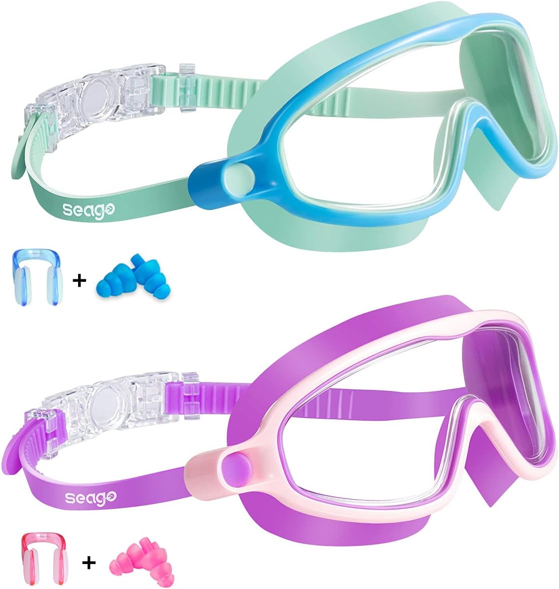 Detalle de Seago Kids’ Swim Goggles for Ages 3–14, UV Protection, Anti-Fog, 180° View