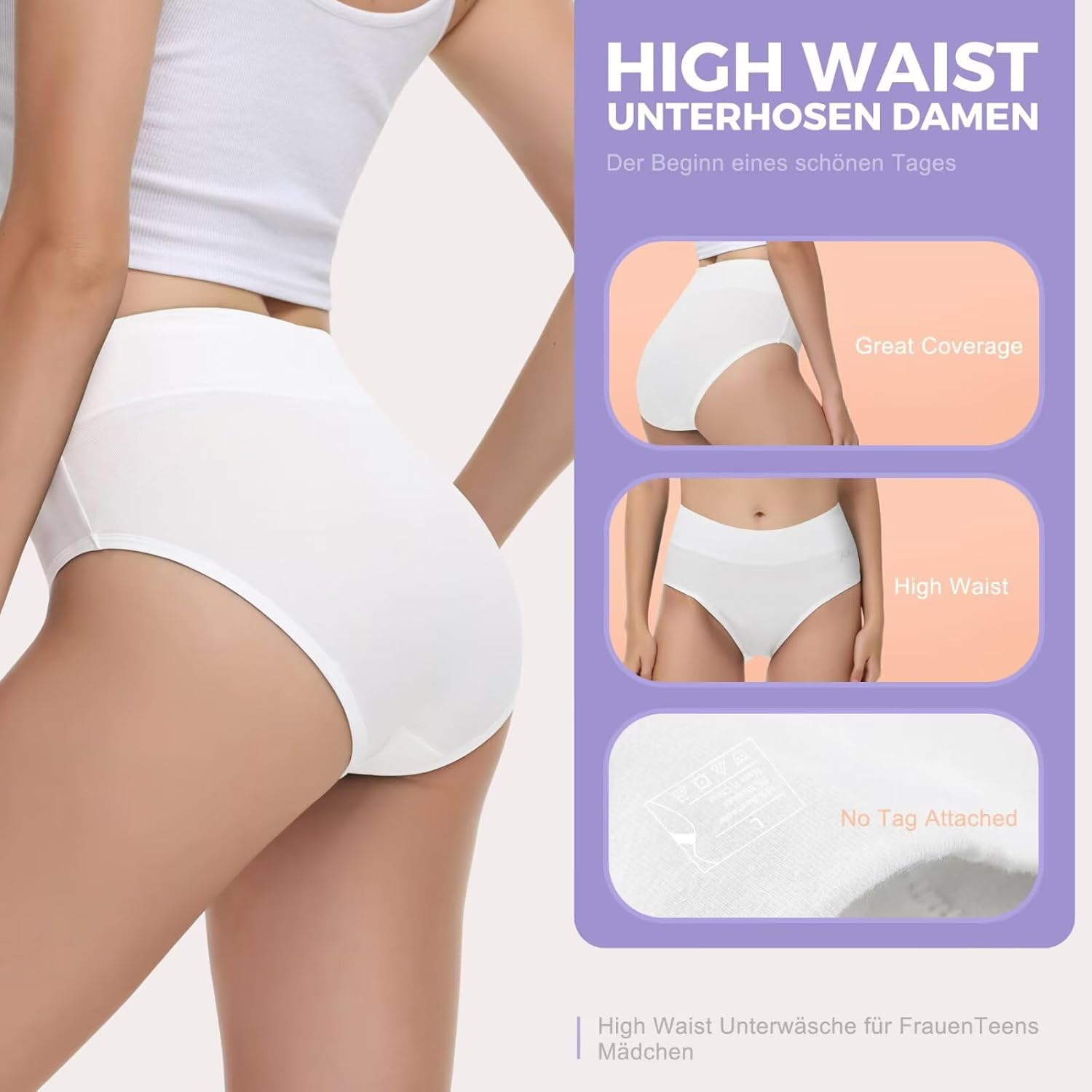 Thumbnail 3 de IceReco Damen-Unterhosen aus Baumwolle im 5er-Pack (hohe Taille, atmungsaktiv, Stretch)