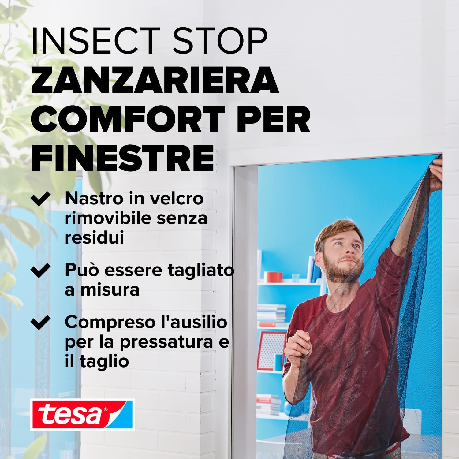 Detalle 2 de tesa Insect Stop Hook & Loop Comfort zanzariera per finestre con nastro a strappo rimovibile 170 x 180 cm, bianco