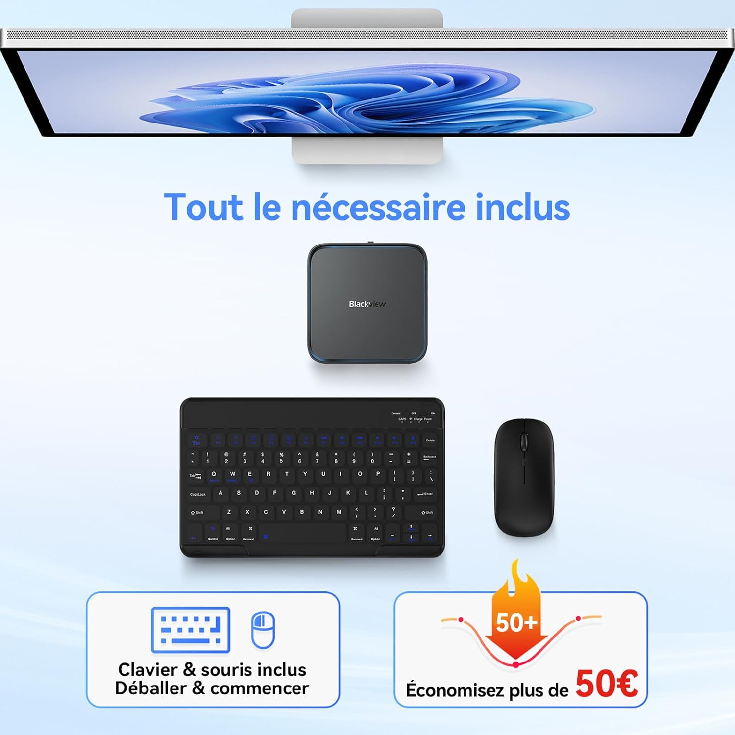 Detalle 2 de Blackview MP50: Mini PC Ryzen 5 avec Radeon Vega 8, clavier et souris inclus