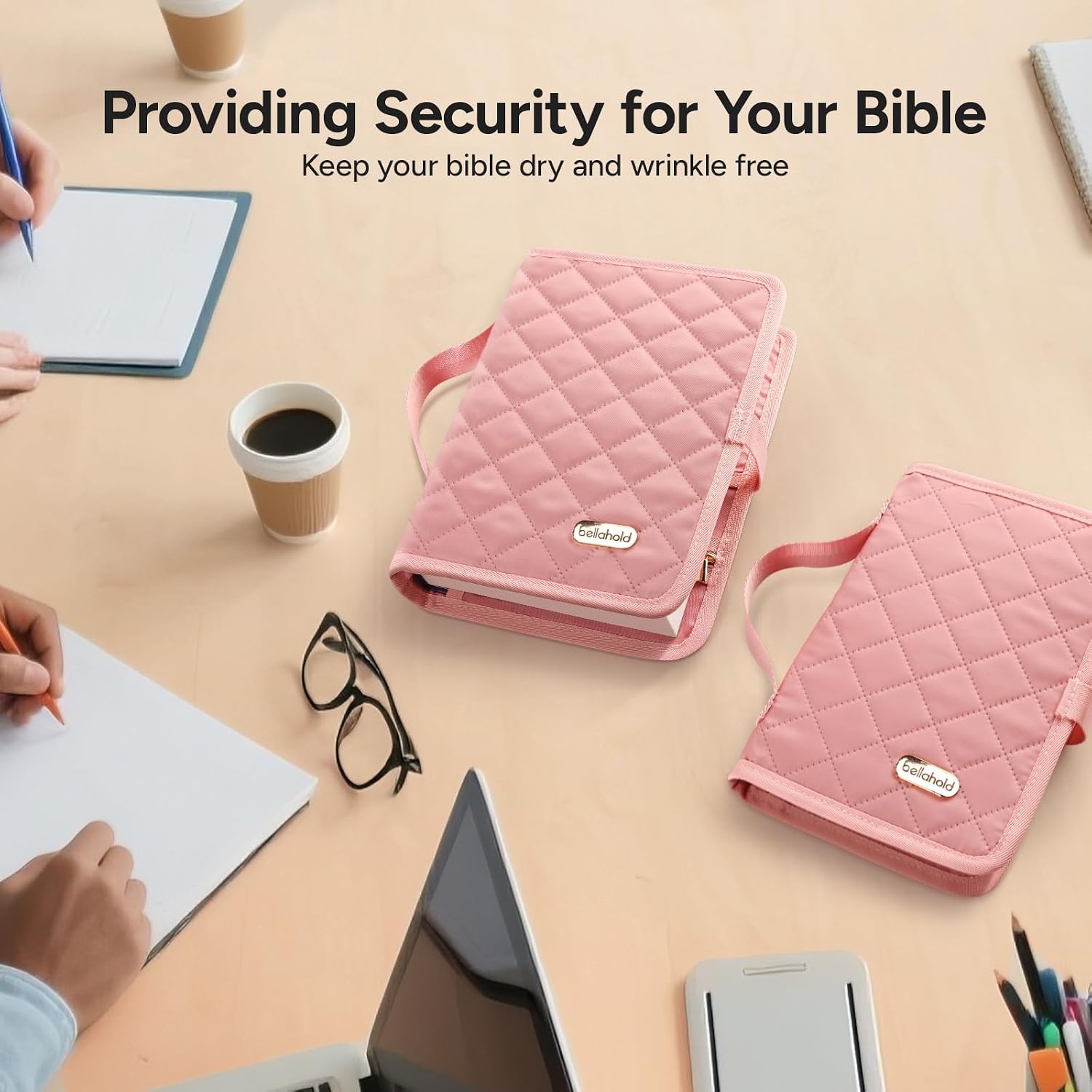 Thumbnail 6 de BellaHold Adjustable Bible Cover, Size L, Pink Quilted Case with 75 Tabs