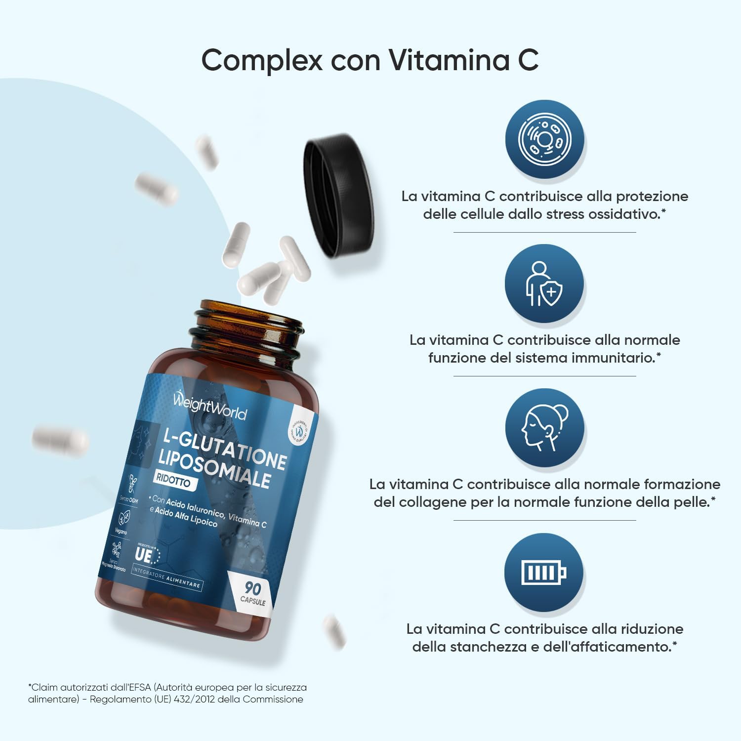 Detalle de Glutatione Liposomiale Ridotto WeightWorld – 90 Capsule Vegane con Vitamina C, Acido Alfa Lipoico e Acido Ialuronico
