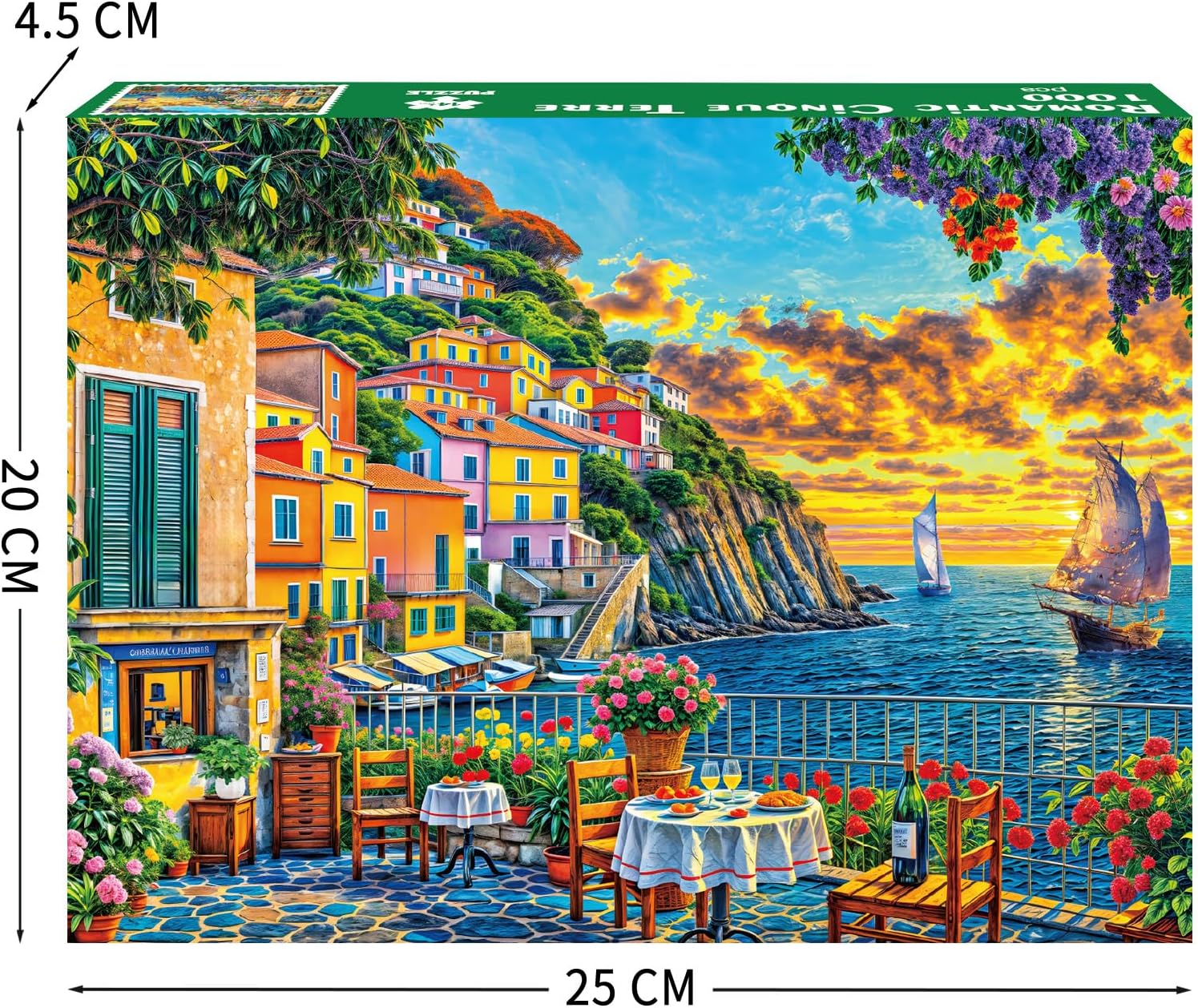 Detalle de TangComplete Puzzle 1000 Teile – Romantisches Cinque Terre Motiv, farbenfrohes Landschaftspuzzle