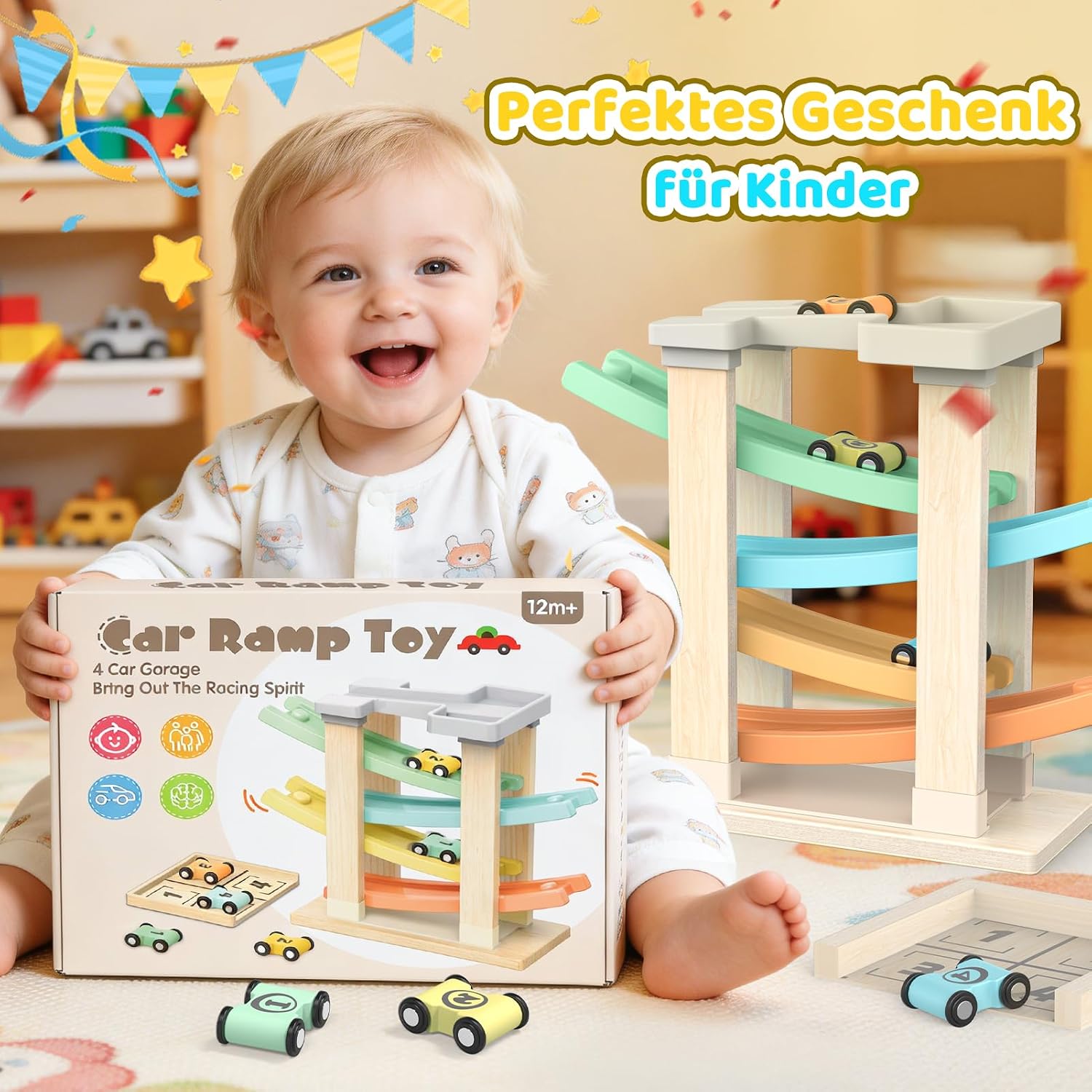Detalle de Toyzey Montessori Holzspielzeug ab 1 Jahr – Kugelbahn aus Buche